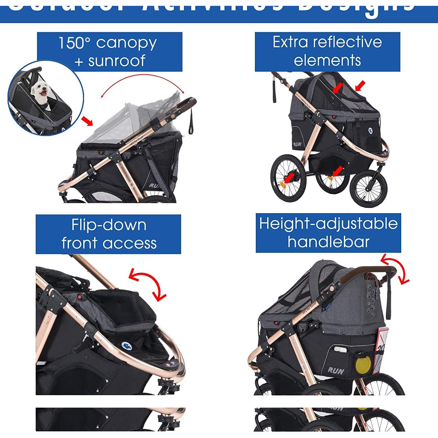 Carrito de Jogging para Mascotas HPZ Pet Rover Negro 22.68 kg