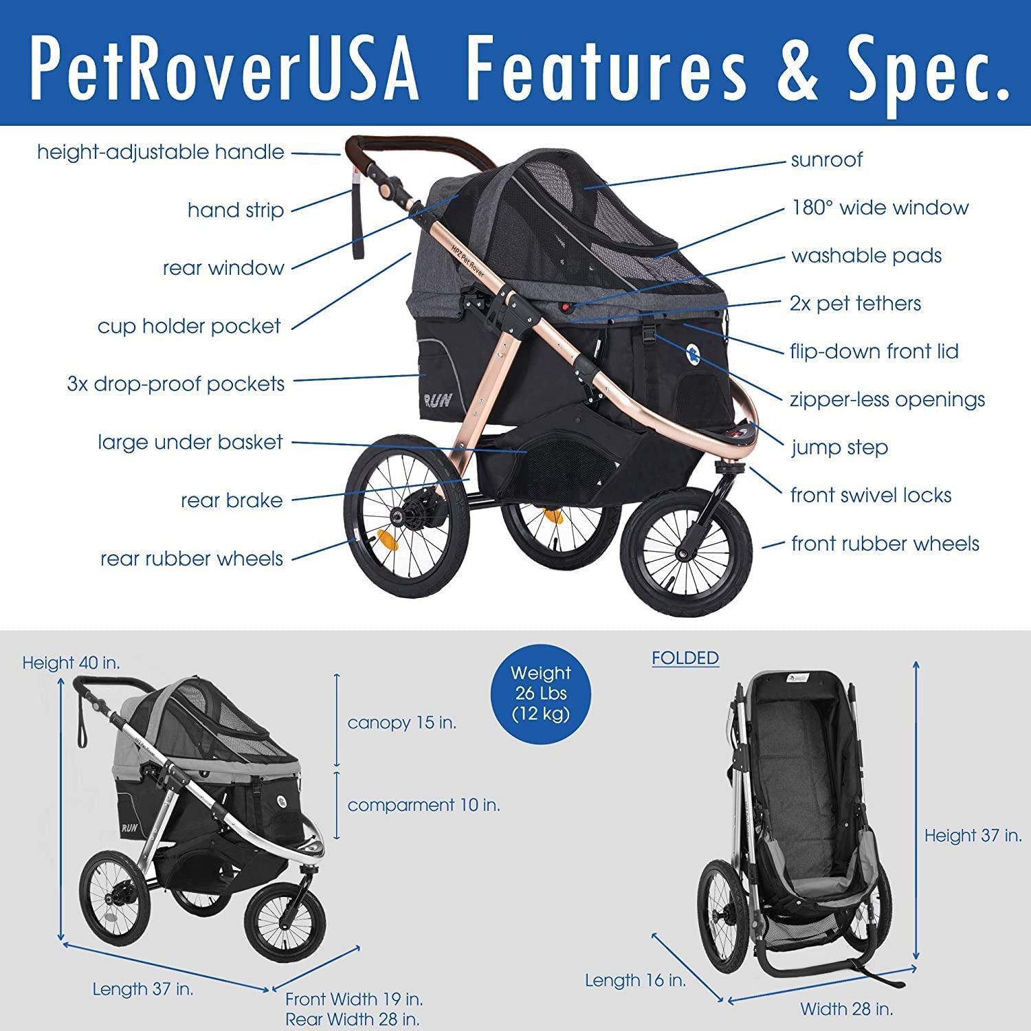 Carrito de Jogging para Mascotas HPZ Pet Rover Negro 22.68 kg