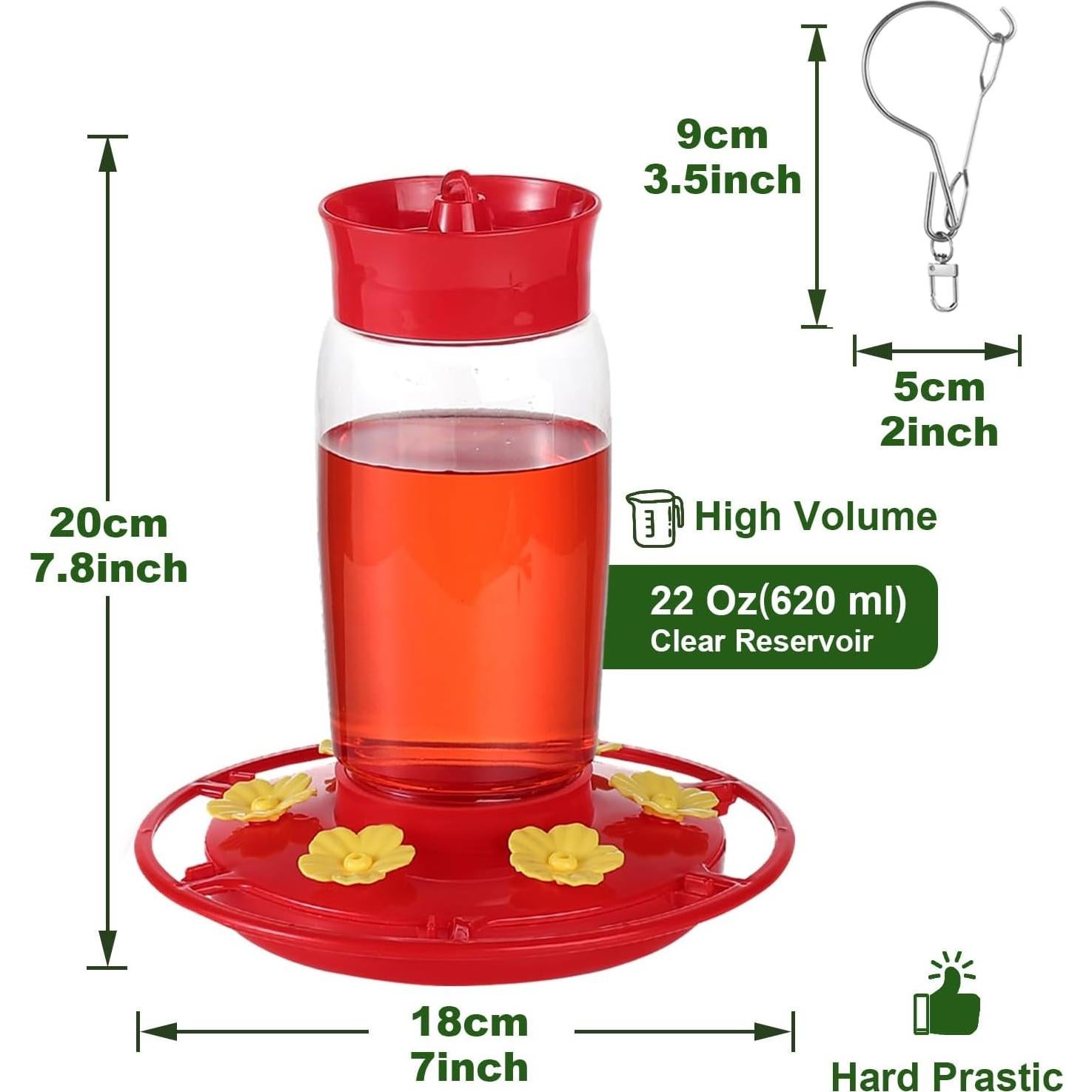 Alimentador de Colibrí Hpewi 0.64L Rojo a Prueba de Fugas