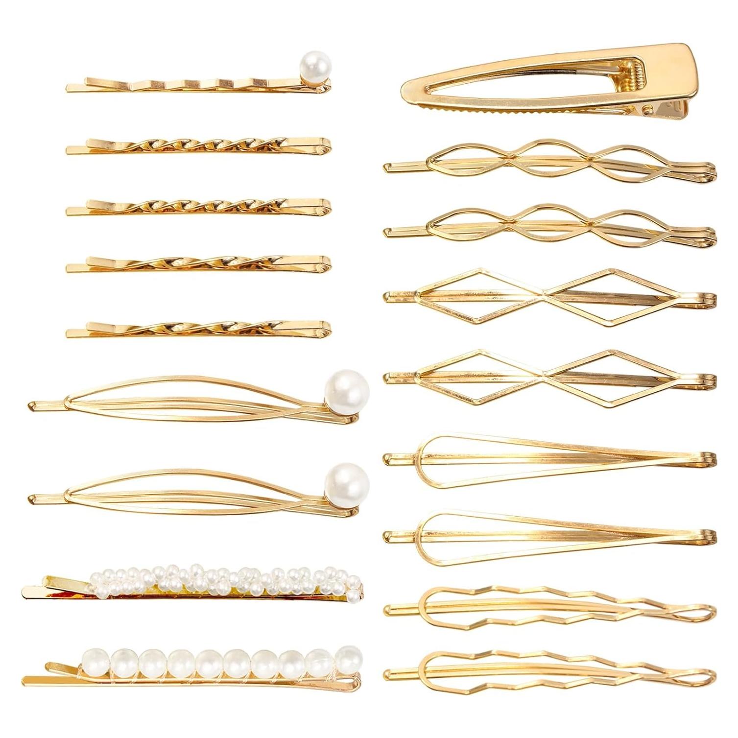 18 Pinzas de Pelo Doradas SHEHARUHI con Perlas - Accesorios Elegantes
