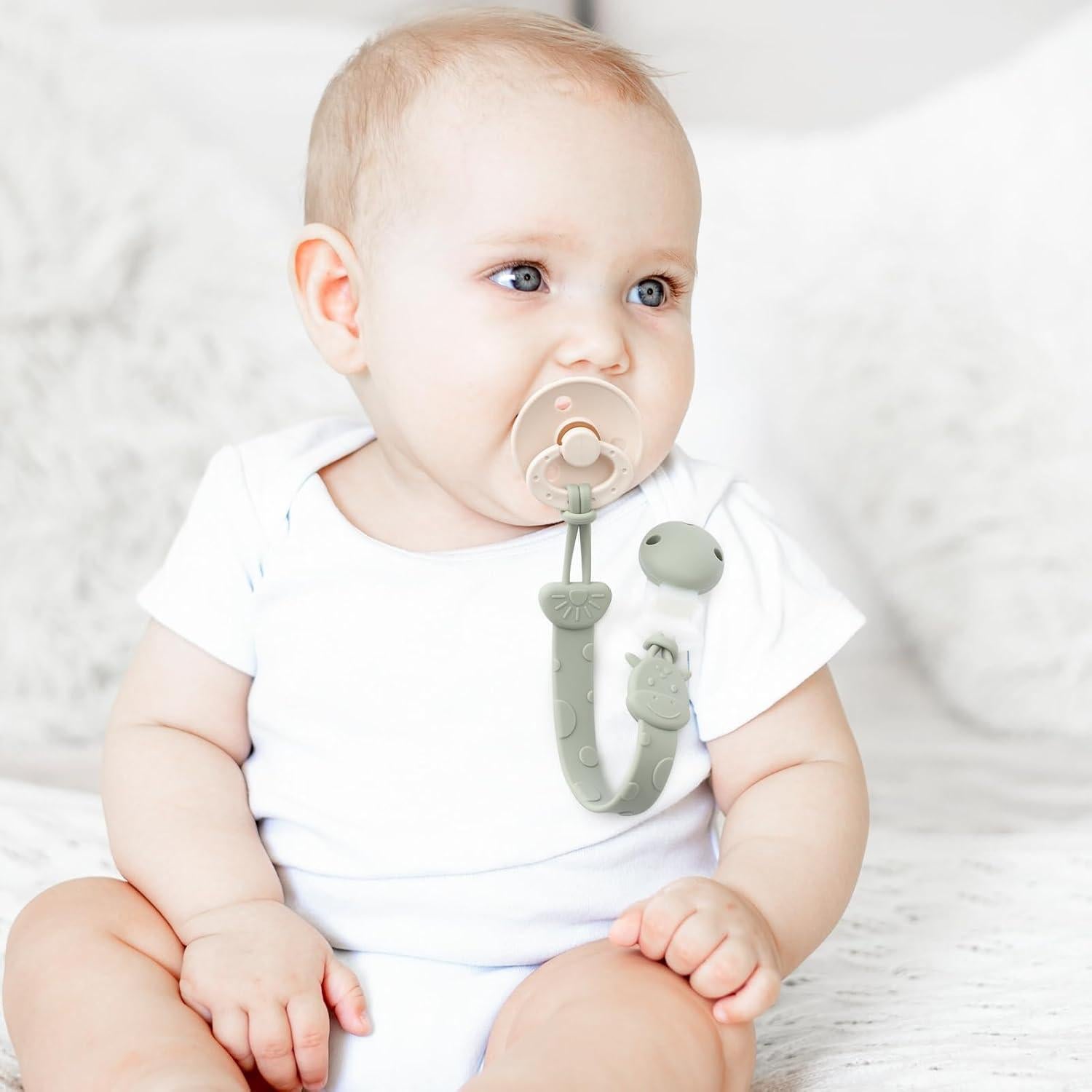 Clip de Chupete de Silicona 4 Pcs YI2307 Marfil y Azul Bebé