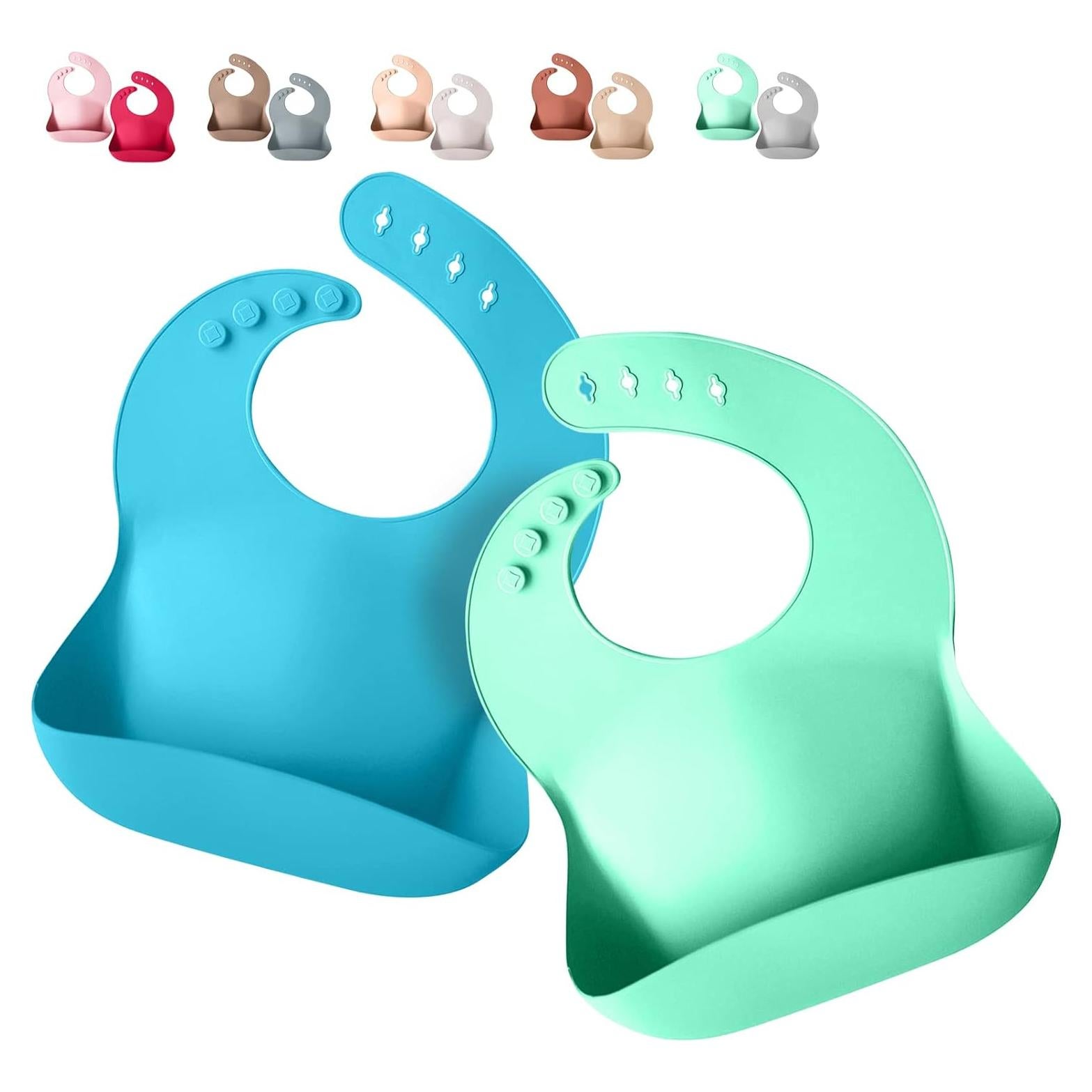 Babero de Silicona Sperric Verde/Azul con Recogedor Impermeable