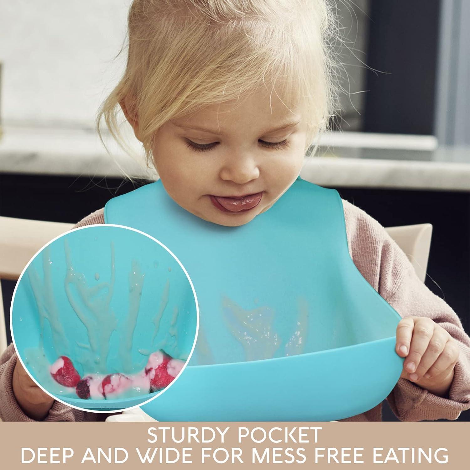 Babero de Silicona Sperric Verde/Azul con Recogedor Impermeable