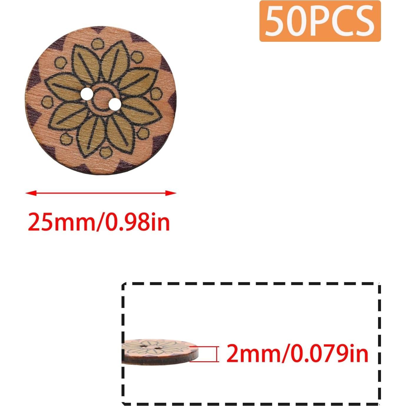 Botones de Madera Vintage Lilaly 50 PCS 25mm 2 Agujeros