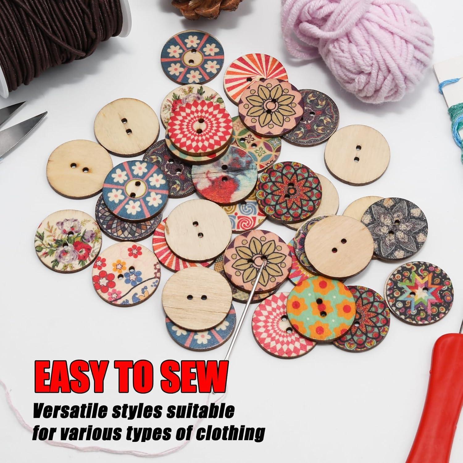 Botones de Madera Vintage Lilaly 50 PCS 25mm 2 Agujeros