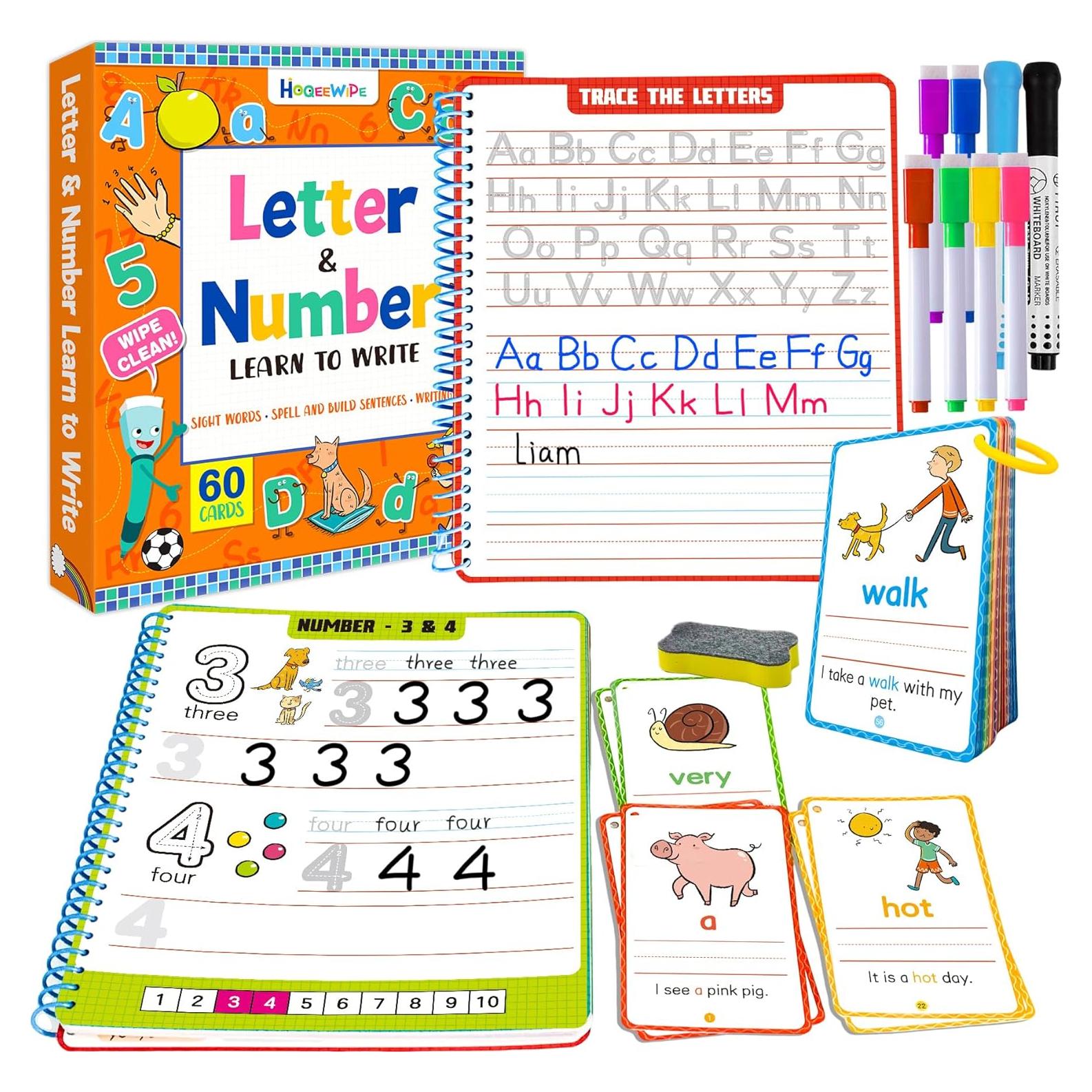 Cuaderno de Trabajo Preescolar HOQEEWIPE - 60 Tarjetas Reutilizables