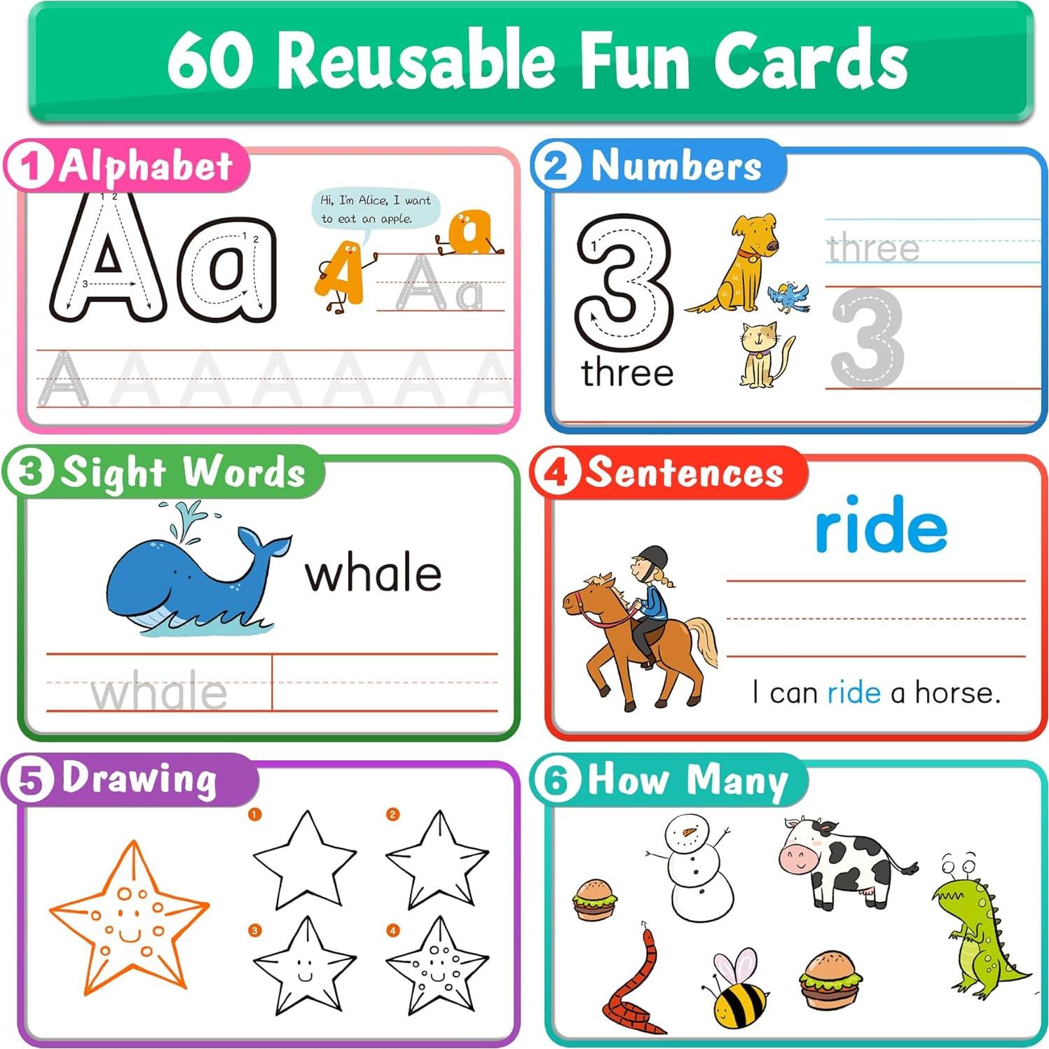 Cuaderno de Trabajo Preescolar HOQEEWIPE - 60 Tarjetas Reutilizables