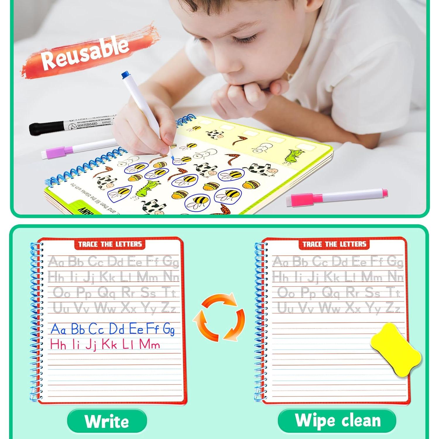 Cuaderno de Trabajo Preescolar HOQEEWIPE - 60 Tarjetas Reutilizables
