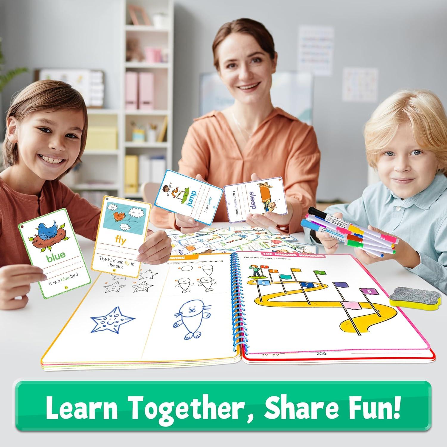 Cuaderno de Trabajo Preescolar HOQEEWIPE - 60 Tarjetas Reutilizables