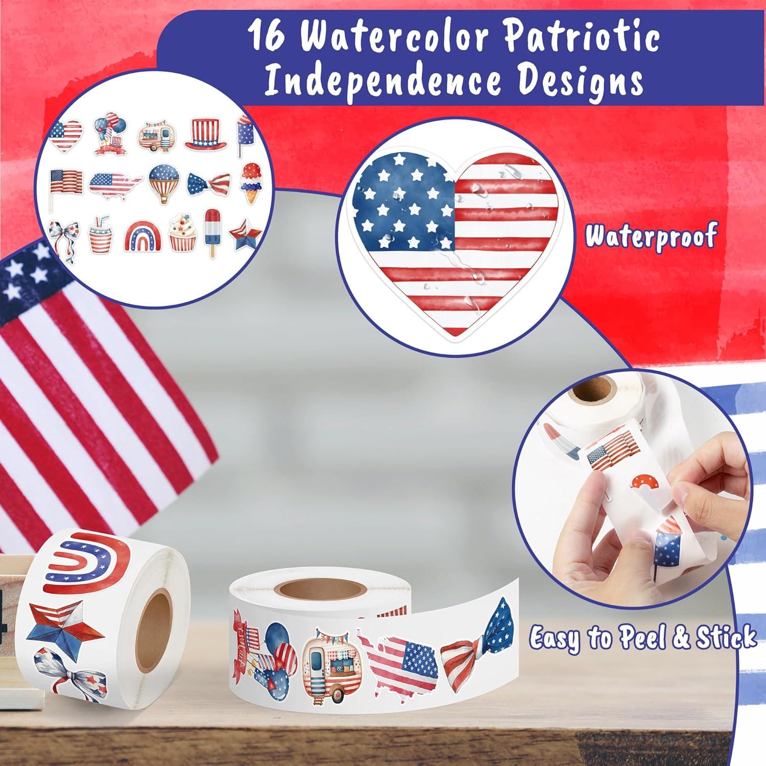 Pegatinas Patrióticas 4 de Julio CNhoqc - 1000 Piezas, 16 Diseños