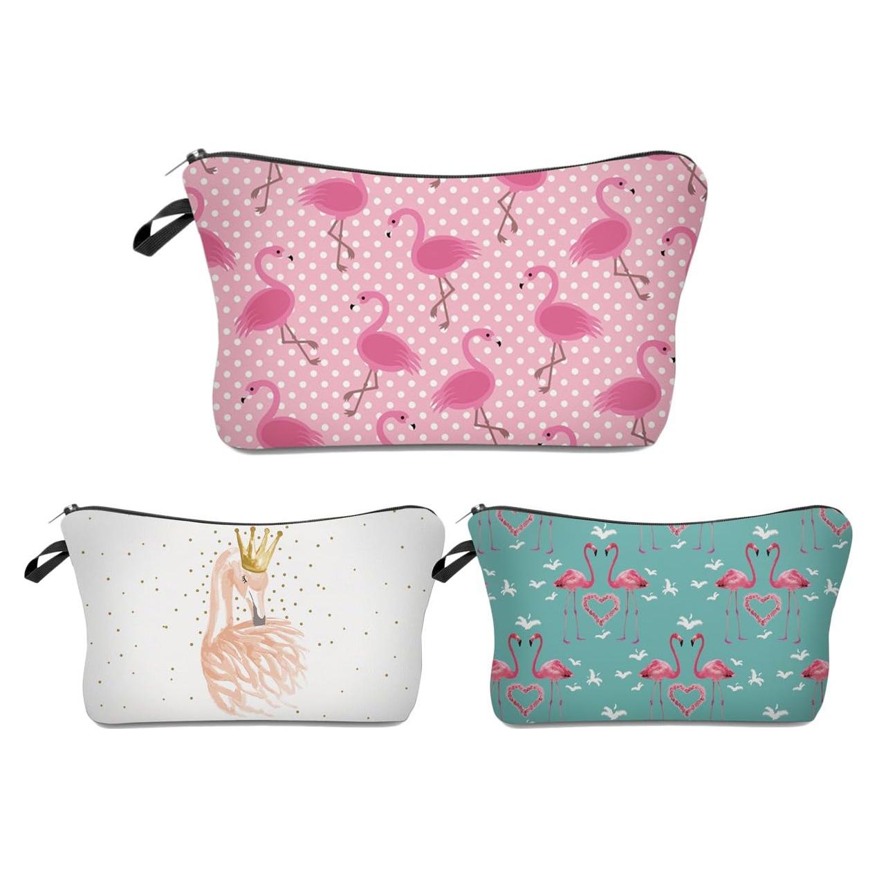 Bolsa Cosmética 3Pcs Deanfun 3D Impresa para Mujeres - Flamingos