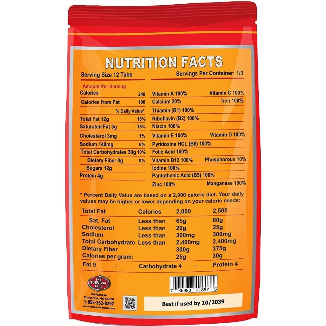 Suministro de Alimentos de Emergencia The Survival Tabs 96 Tabletas