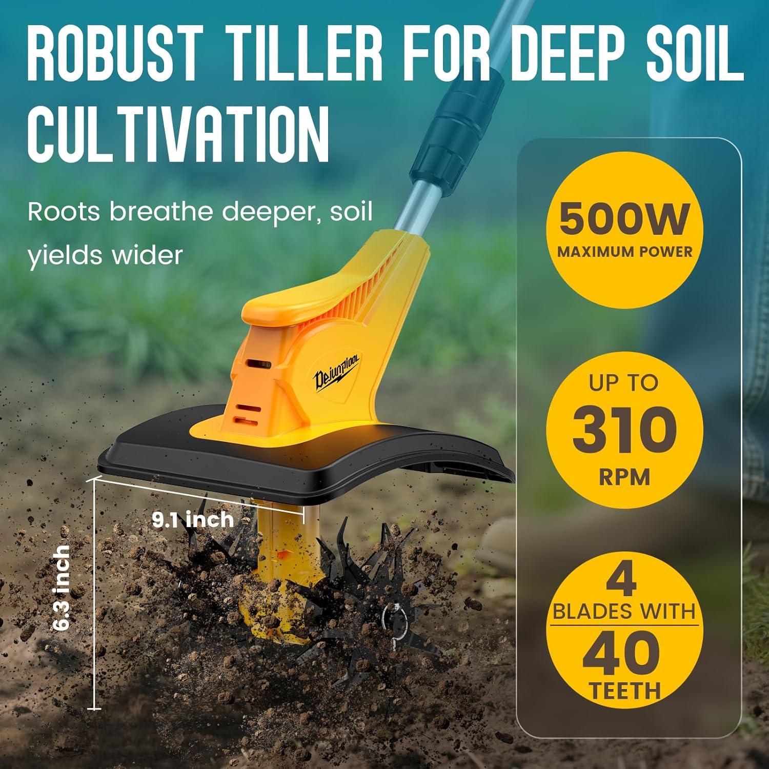 Cultivador Inalámbrico DEJUNPIOOL 500W 23.1cm Amarillo Negro