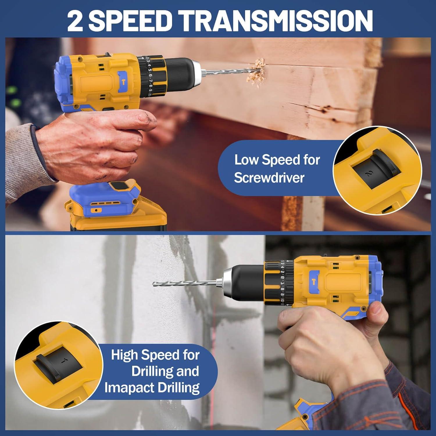 Taladro de Percusión Inalámbrico Bandeiman 20V Max - Motor Sin Escobillas, 1/2" Chuck, Luz LED