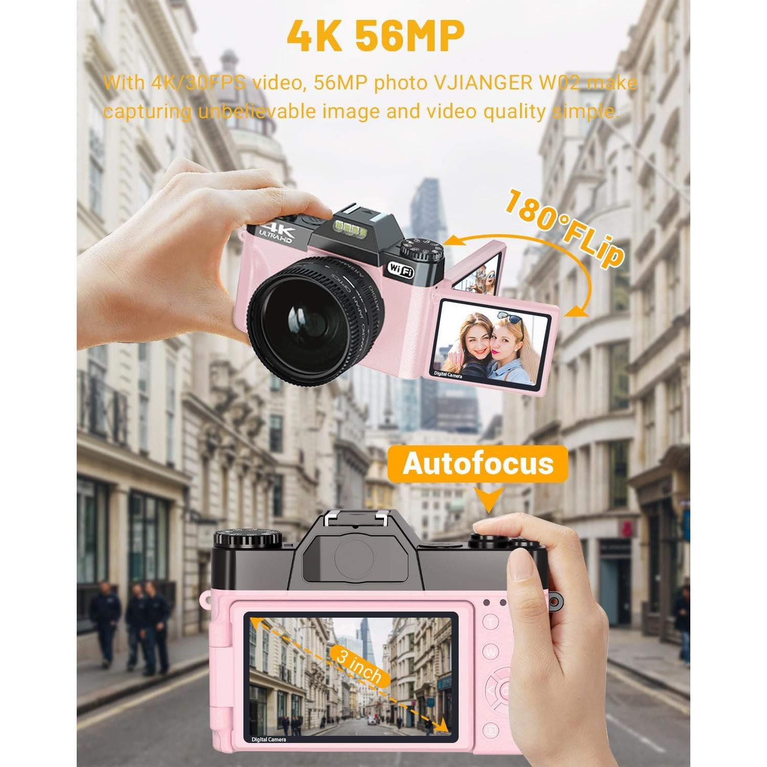 Cámara Digital VJIANGER W02 4K 56MP con WiFi y Zoom 16X