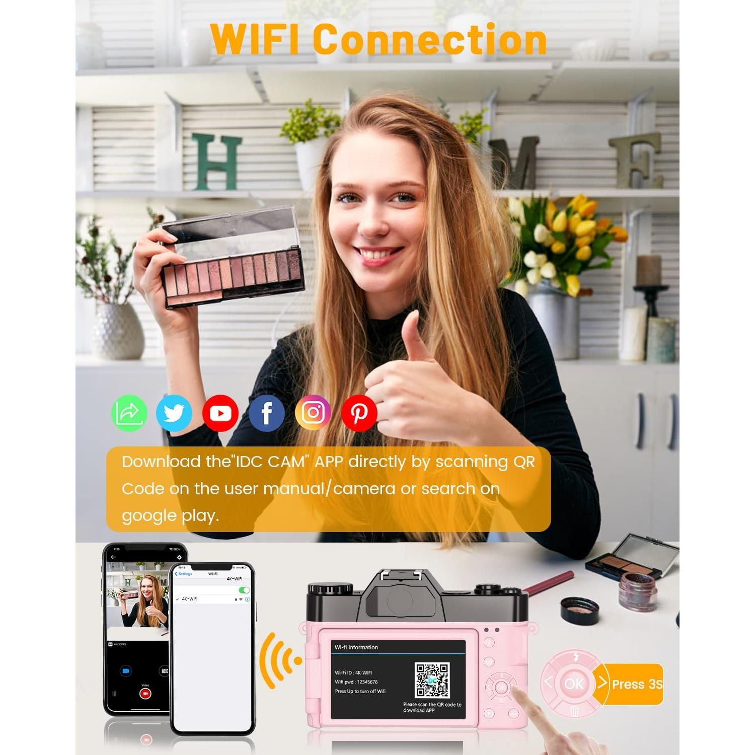 Cámara Digital VJIANGER W02 4K 56MP con WiFi y Zoom 16X