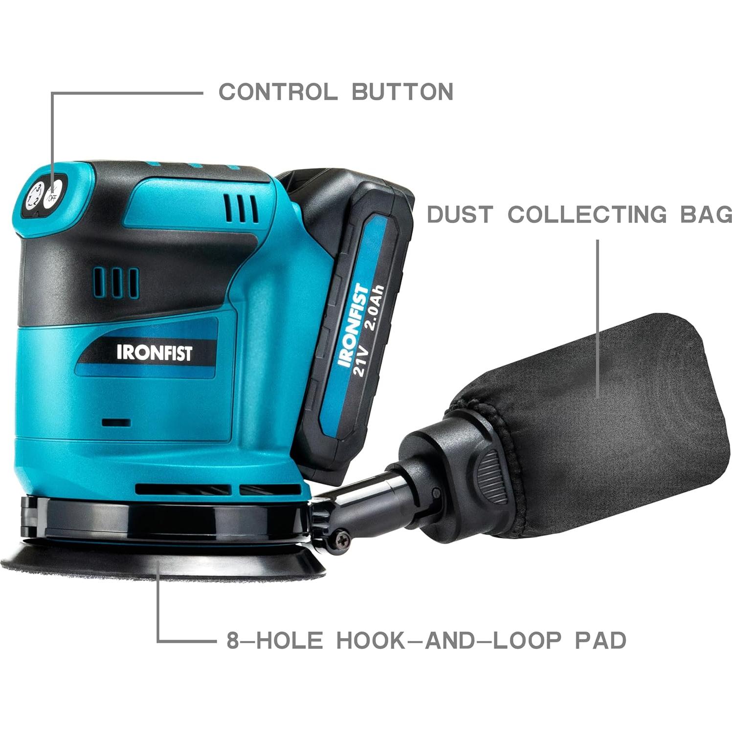 Lijadora Orbital Aleatoria IRONFIST 21V 3 Velocidades 125mm