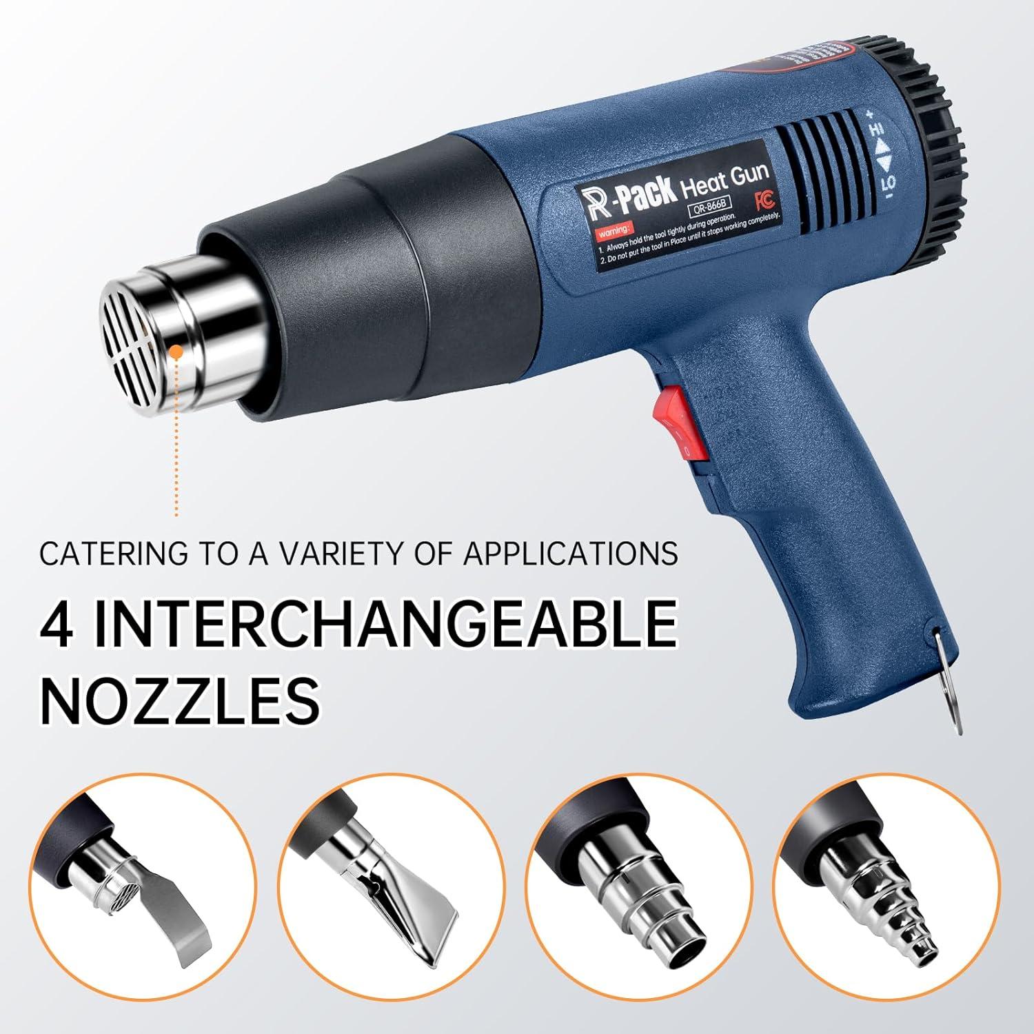 Pistola de Calor 1800W R-PACK 866A Digital 50-649°C 4 Boquillas