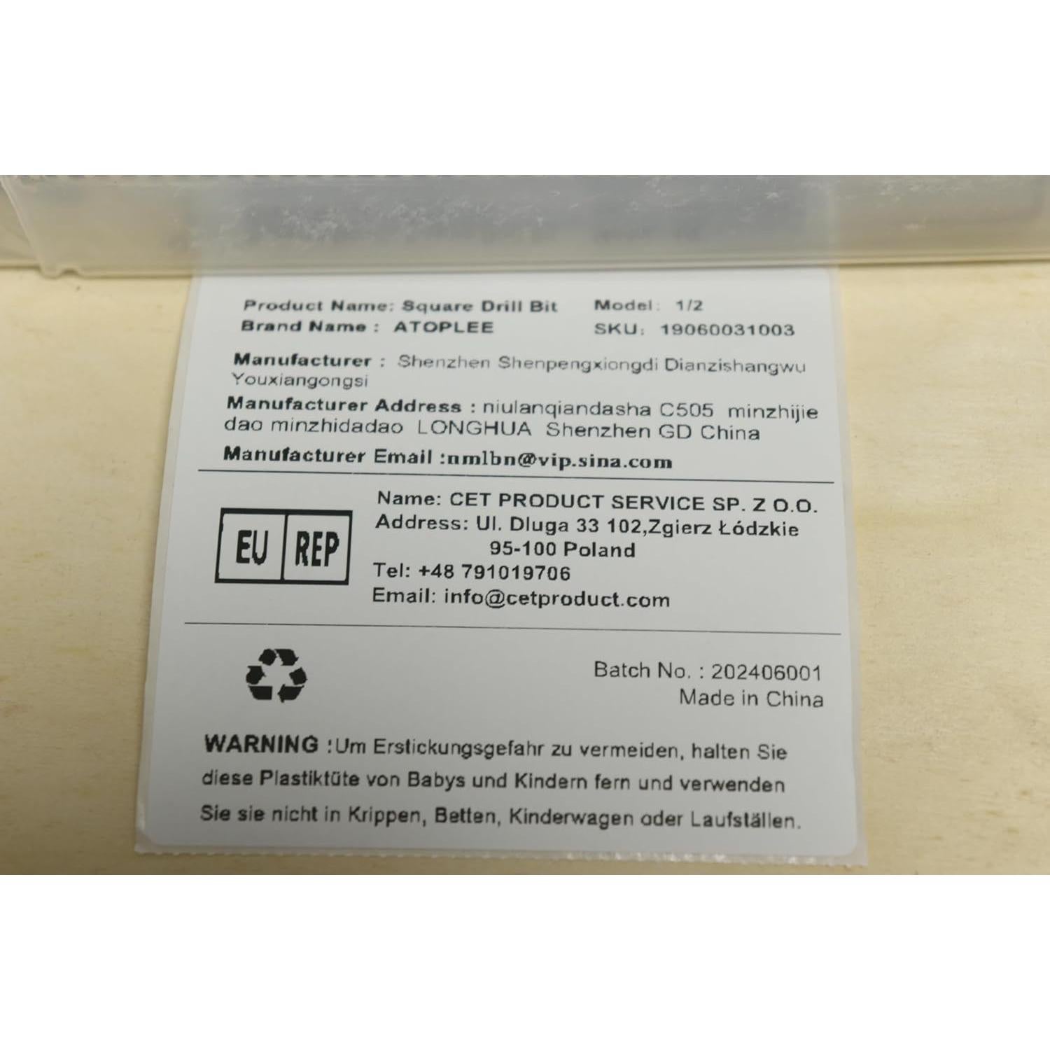 Broca Cuadrada HSS 12.7mm ATOPLEE para Madera 200mm