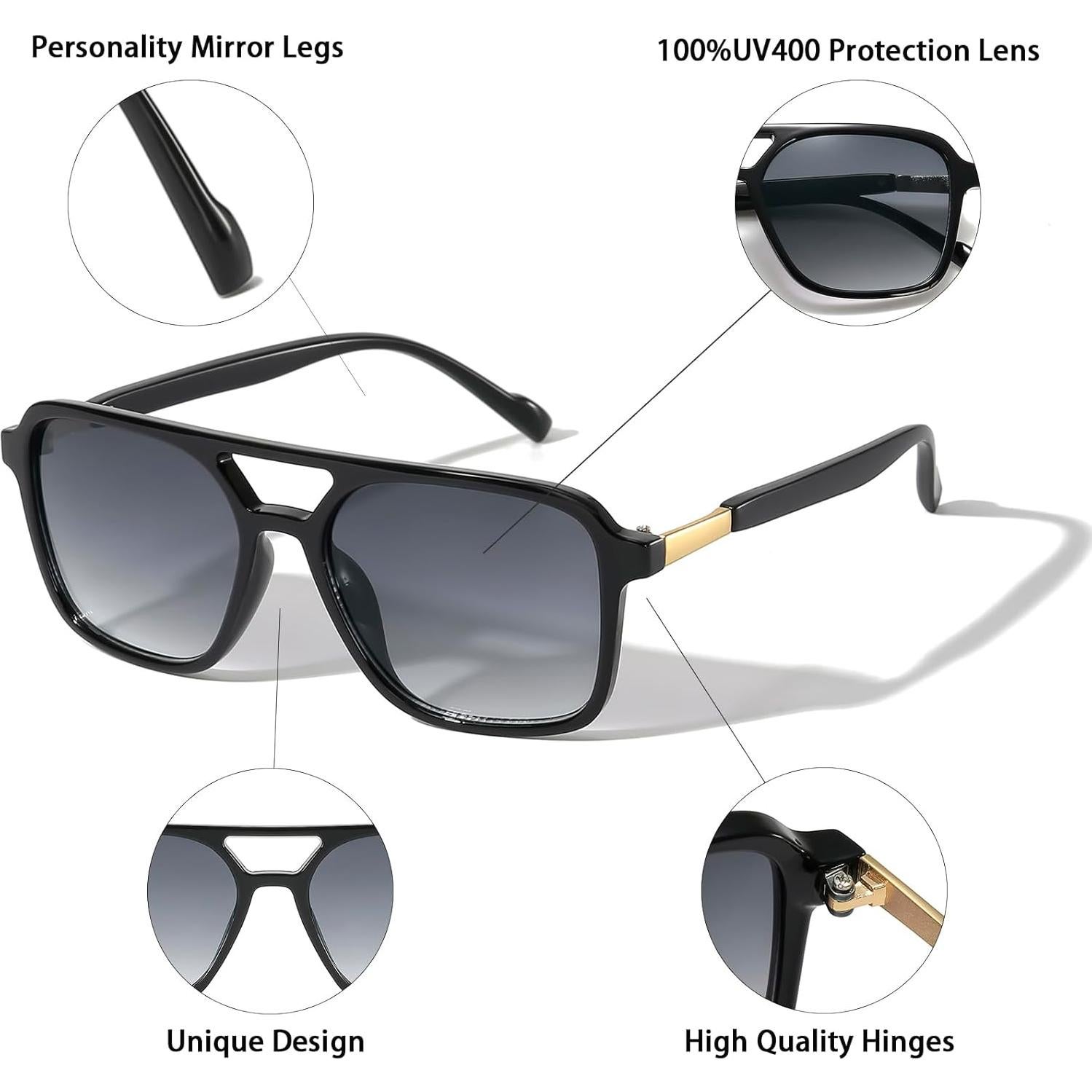 Gafas de sol unisex AISSWZBER UV400 marco ligero negro