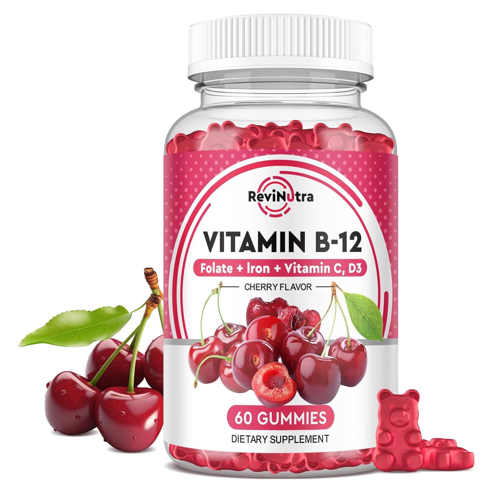 Gomitas de Vitamina B12 ReviNutra 5000 mcg Cereza - 60 Unidades