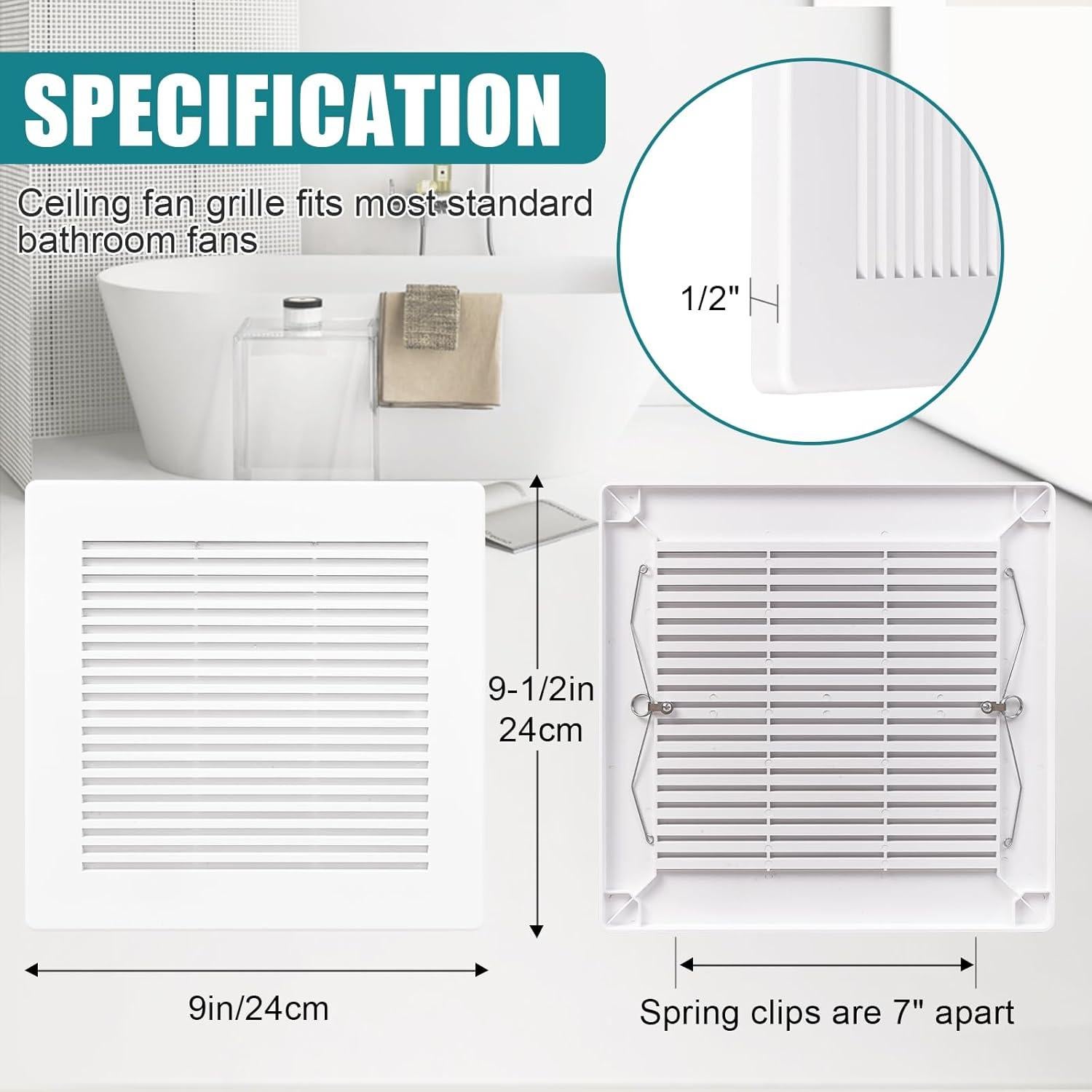 Cubierta de Ventilador Extractor Baño PTLEVYN 23x23 cm Blanco