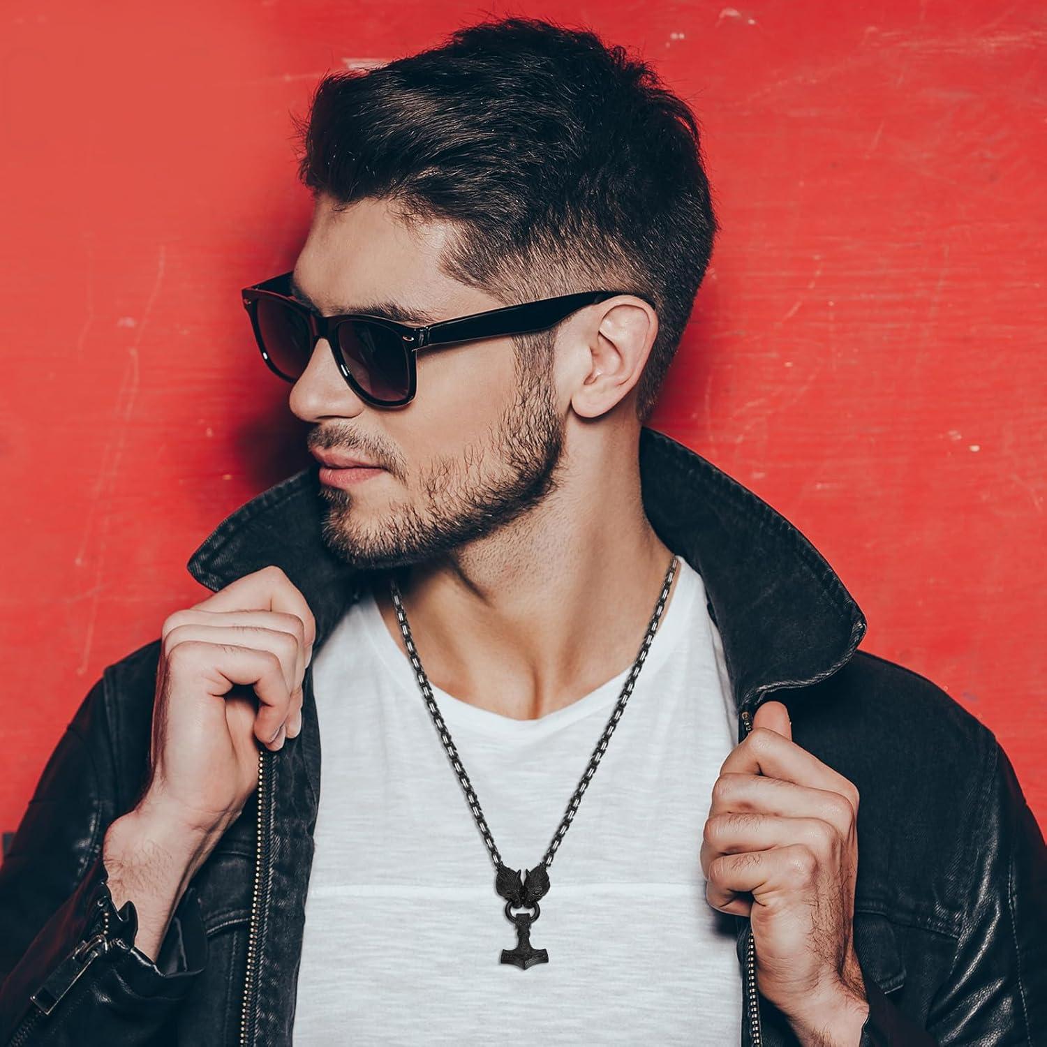 Collar Vikingo OIDEA Martillo de Thor con Cadena de Lobo 71cm