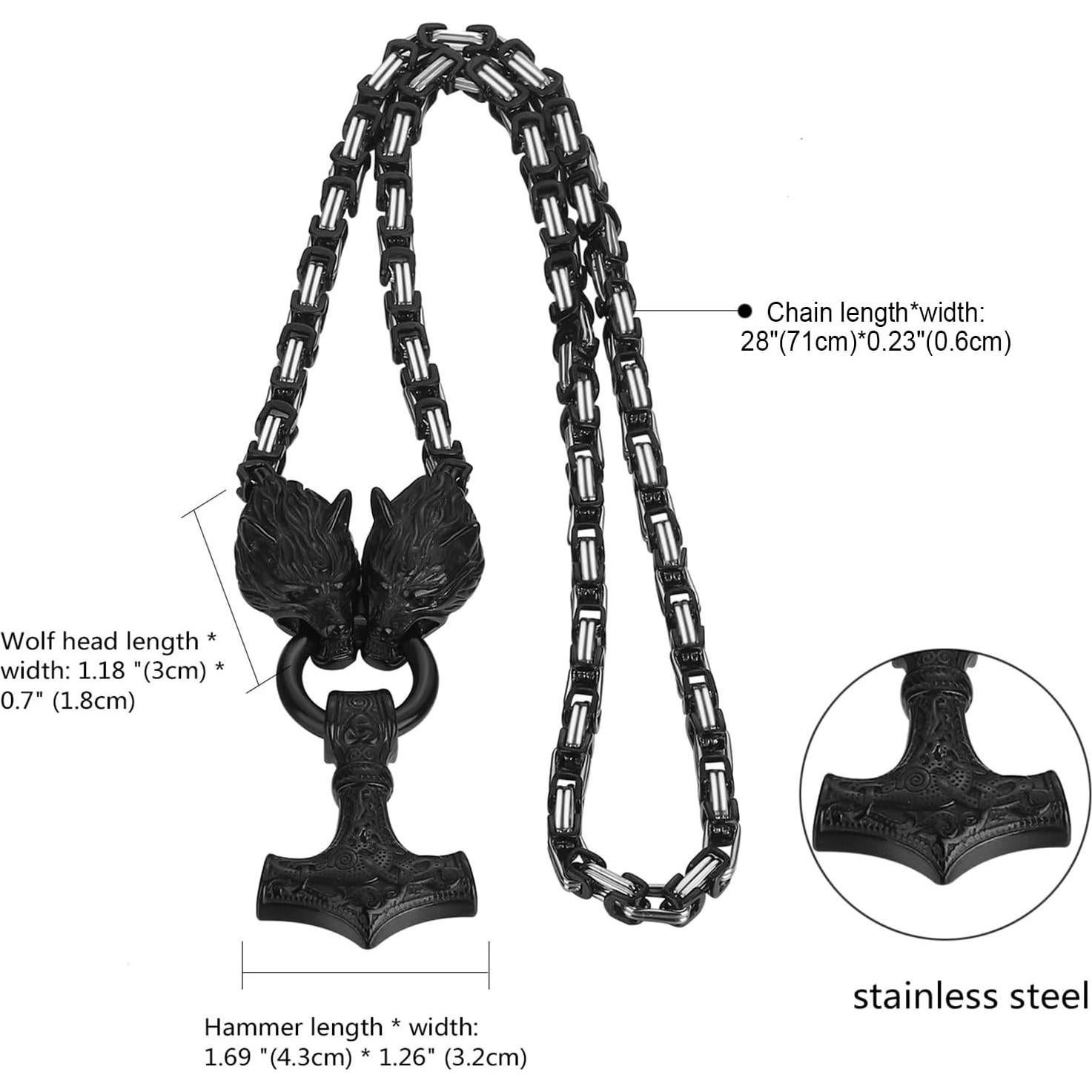 Collar Vikingo OIDEA Martillo de Thor con Cadena de Lobo 71cm