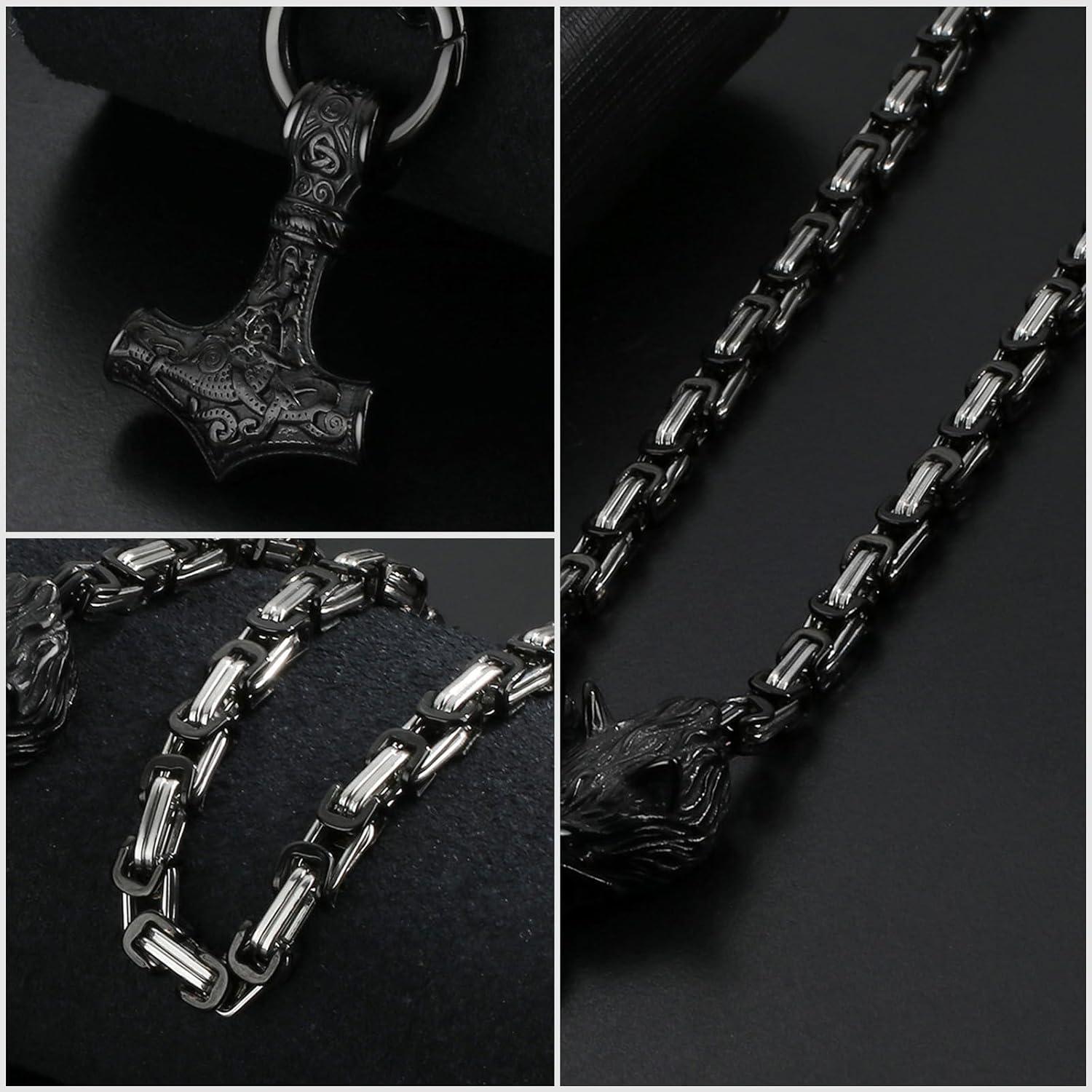Collar Vikingo OIDEA Martillo de Thor con Cadena de Lobo 71cm