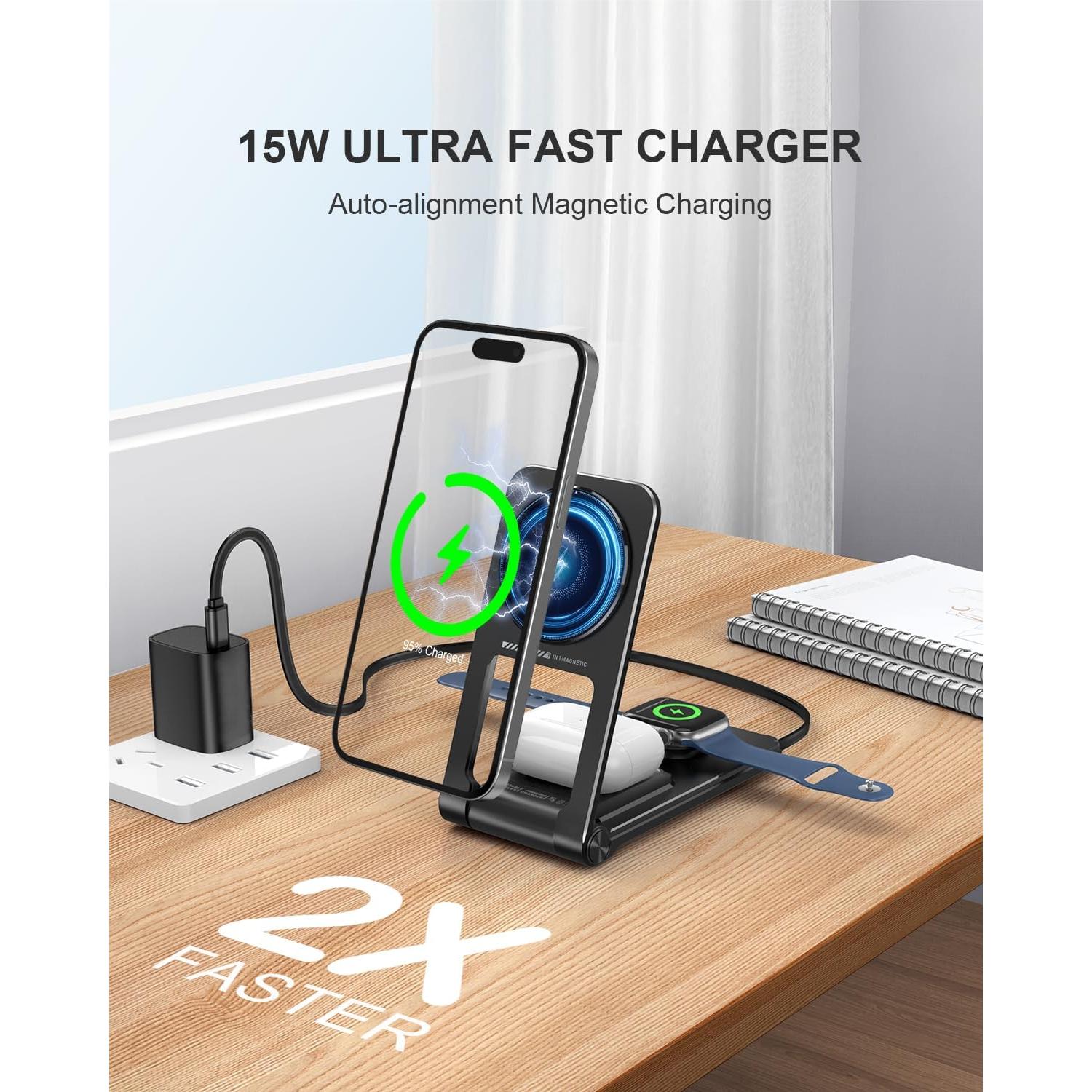 Cargador Inalámbrico 3 en 1 Magnético 15W para Apple