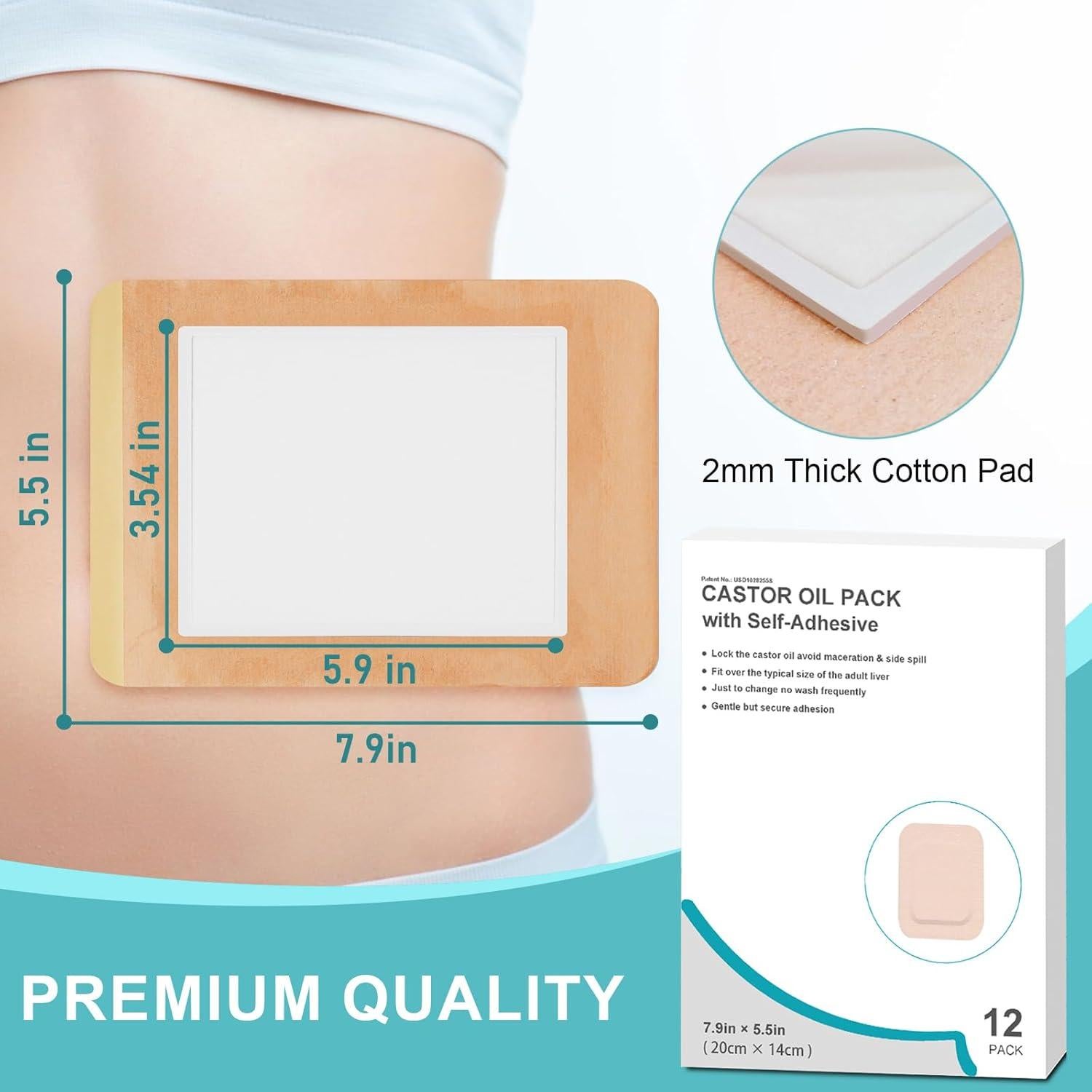 Paquete de 12 Almohadillas de Aceite de Ricino Orgánico 20.1x14cm