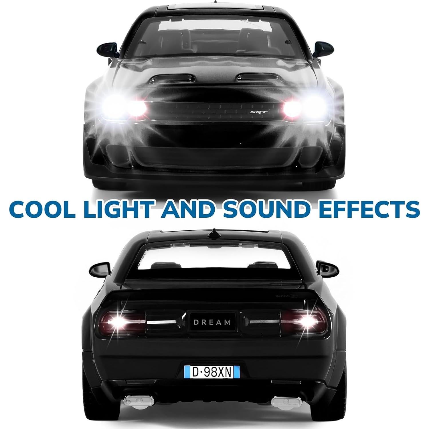 Coche de Juguete Hellcat SRT Metal Fundido con Sonido y Luz