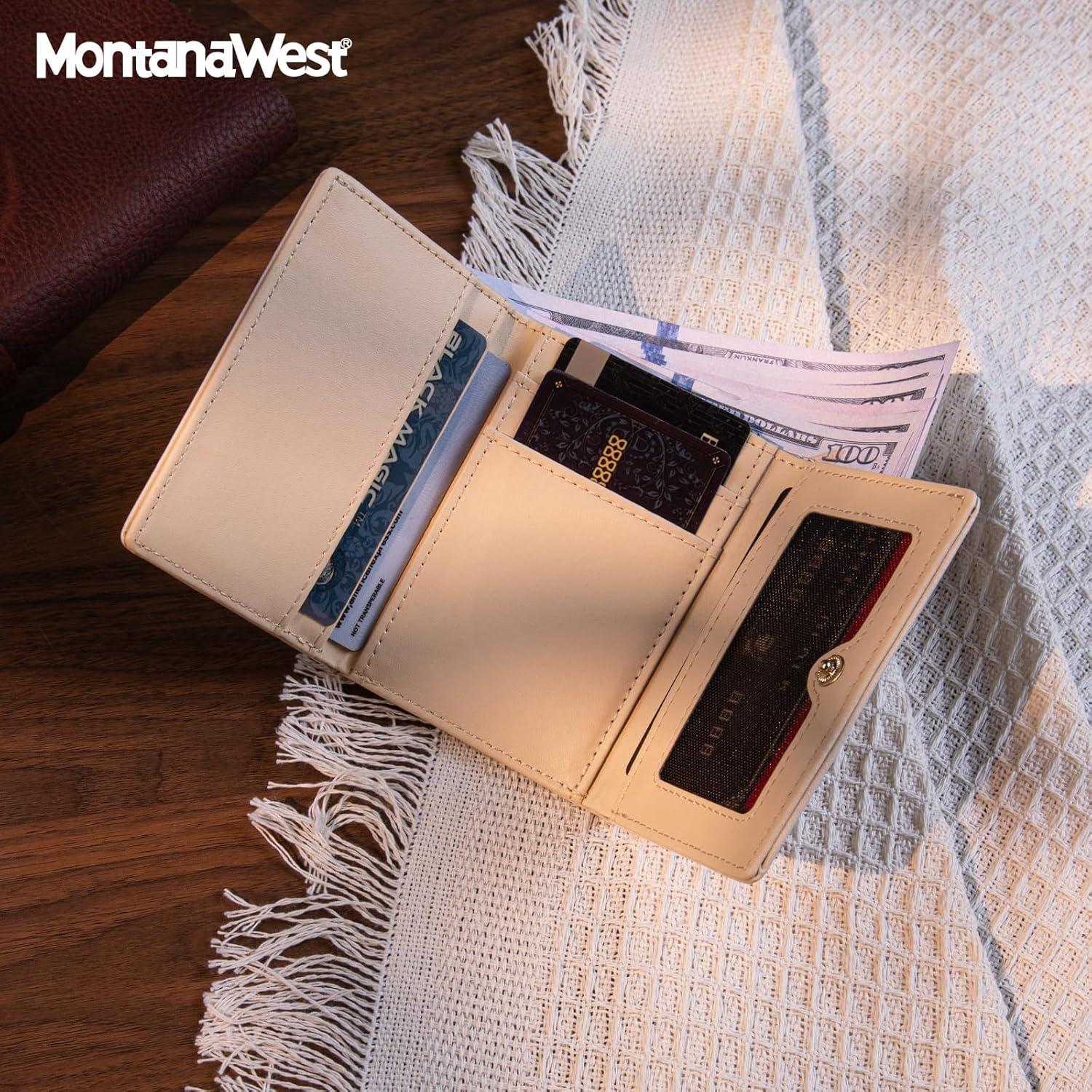 Billetera Trifold Montana West Beige RFID para Mujeres