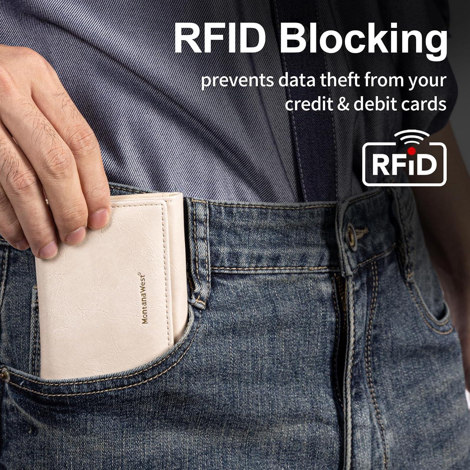 Billetera Trifold Montana West Beige RFID para Mujeres