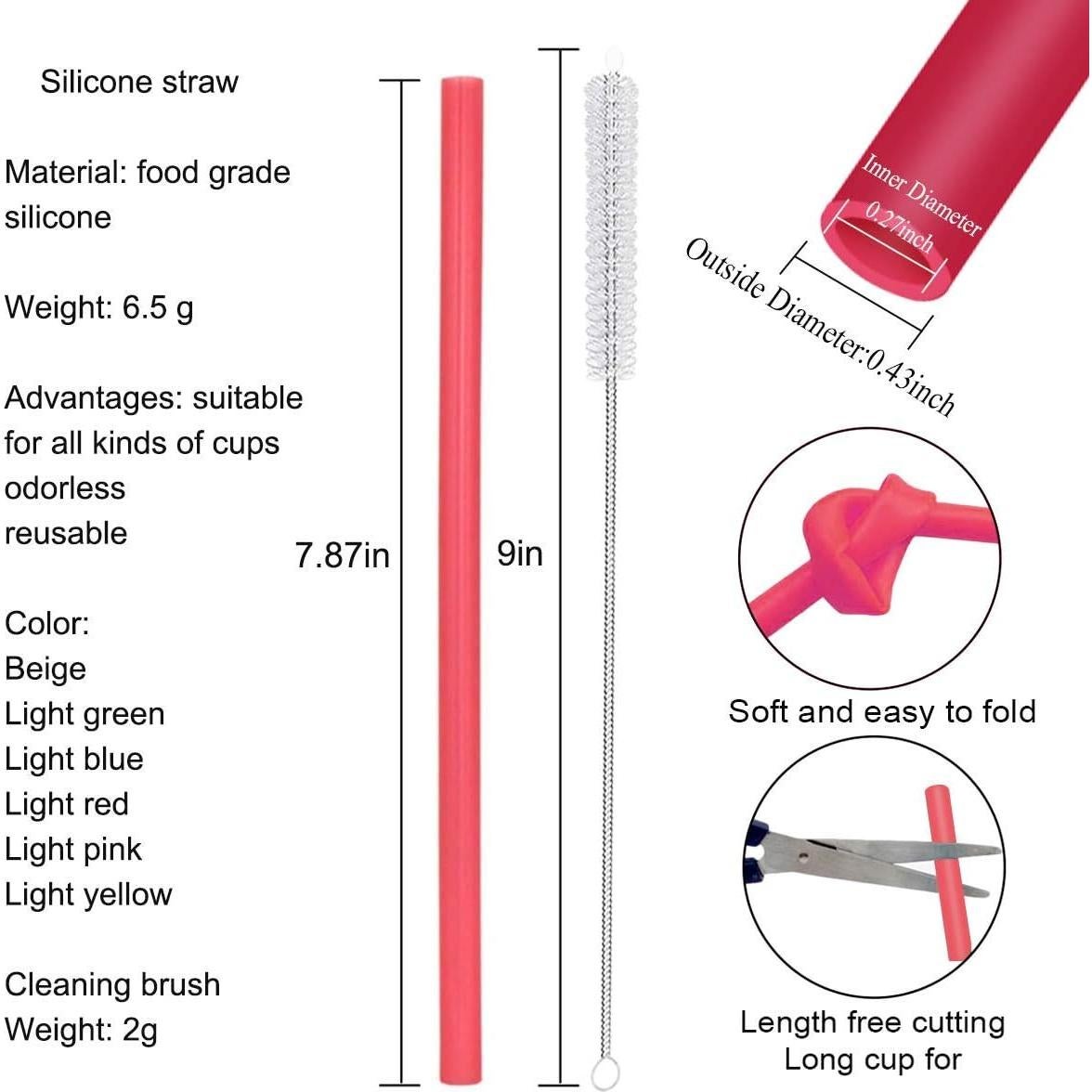 12 Pajitas de Silicona Reutilizables HT-INTL 20 cm Multicolor