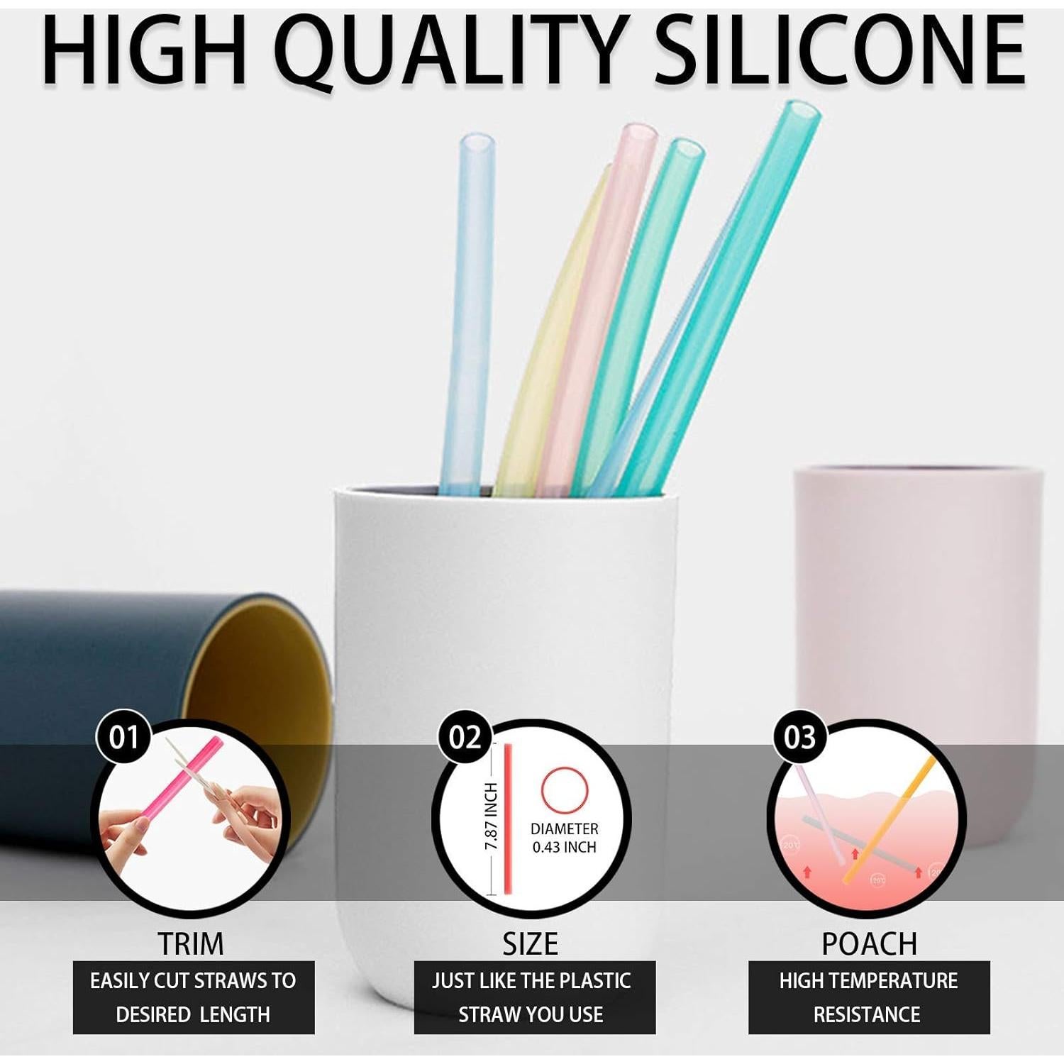 12 Pajitas de Silicona Reutilizables HT-INTL 20 cm Multicolor