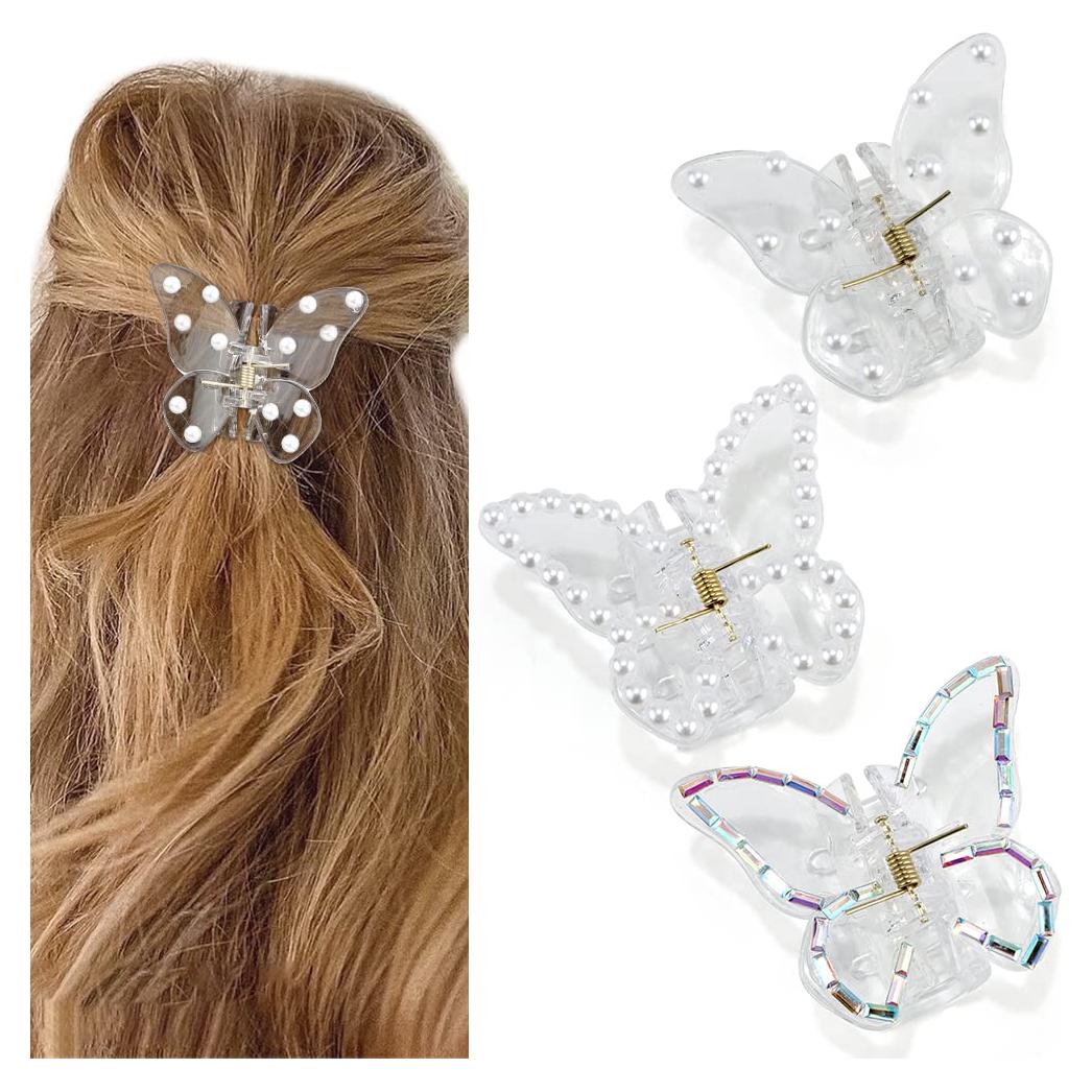 Pinzas de Mariposa Canitor 3 Piezas - Transparente y Perla - Medianas