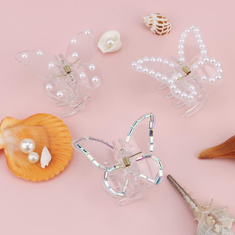 Pinzas de Mariposa Canitor 3 Piezas - Transparente y Perla - Medianas