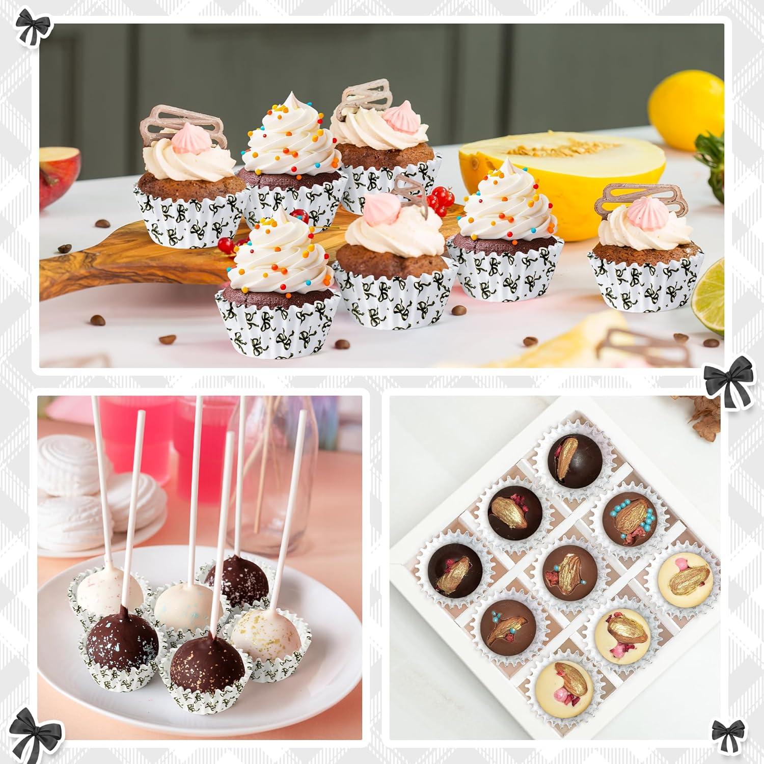 Forros de Cupcake Mini COcnny 300pcs con Lazo Negro 3.56cm