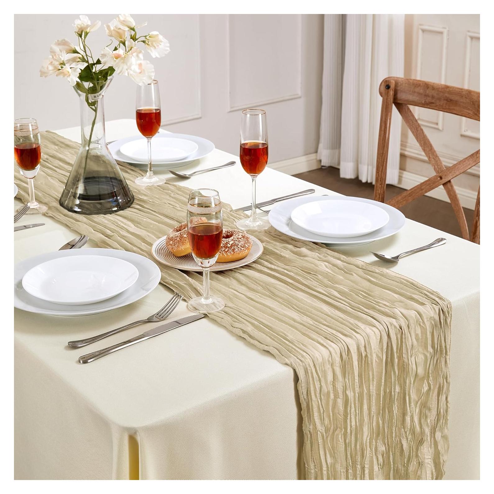 Caminito de Mesa de Gasa de Queso Beige AGIRL - 3m x 89cm, Paquete de 6