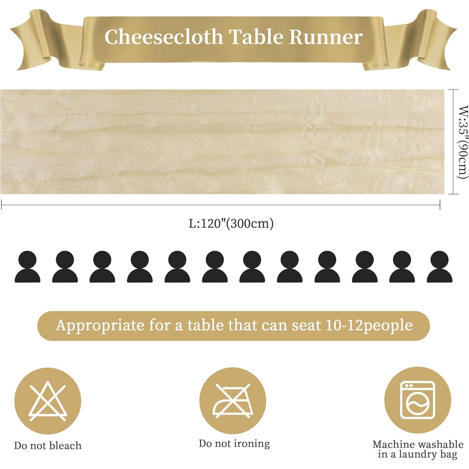 Caminito de Mesa de Gasa de Queso Beige AGIRL - 3m x 89cm, Paquete de 6