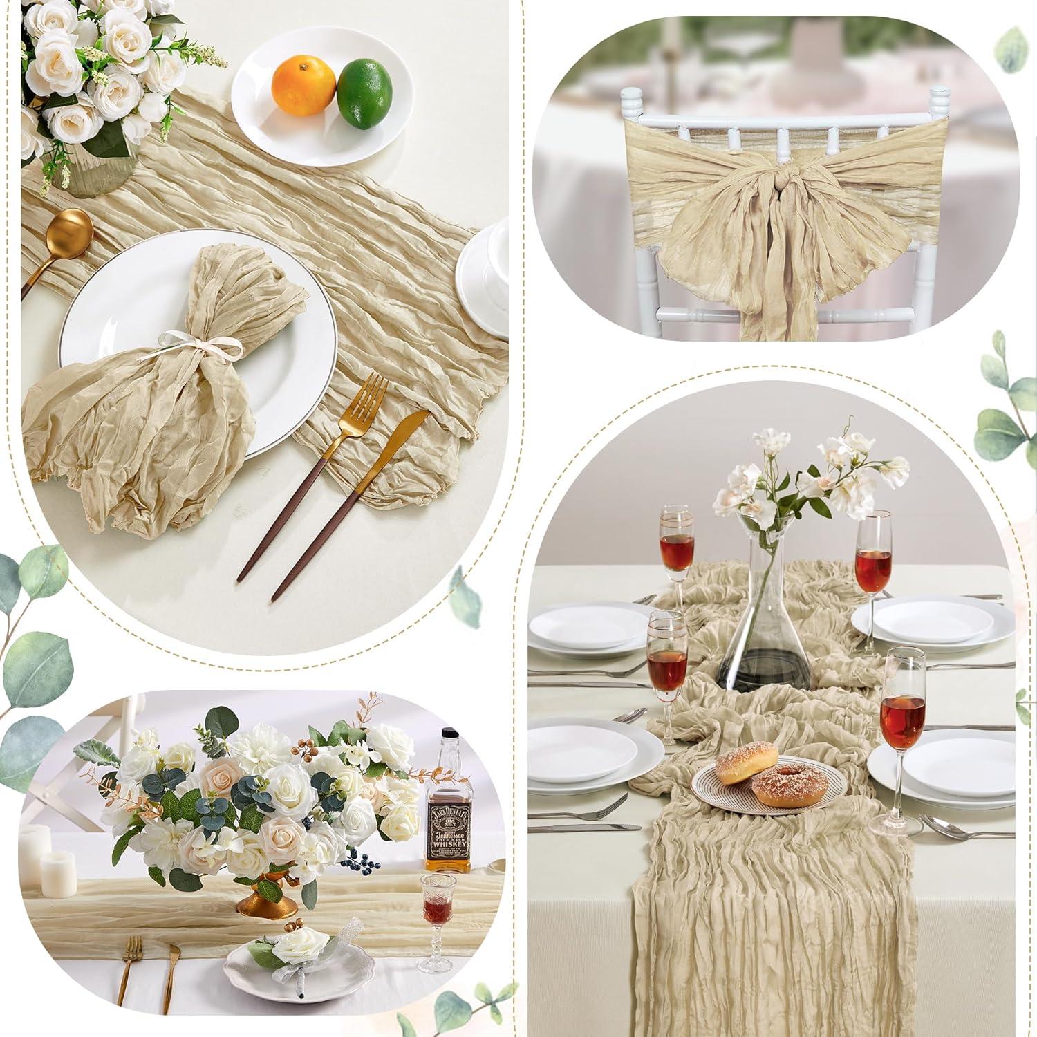 Caminito de Mesa de Gasa de Queso Beige AGIRL - 3m x 89cm, Paquete de 6