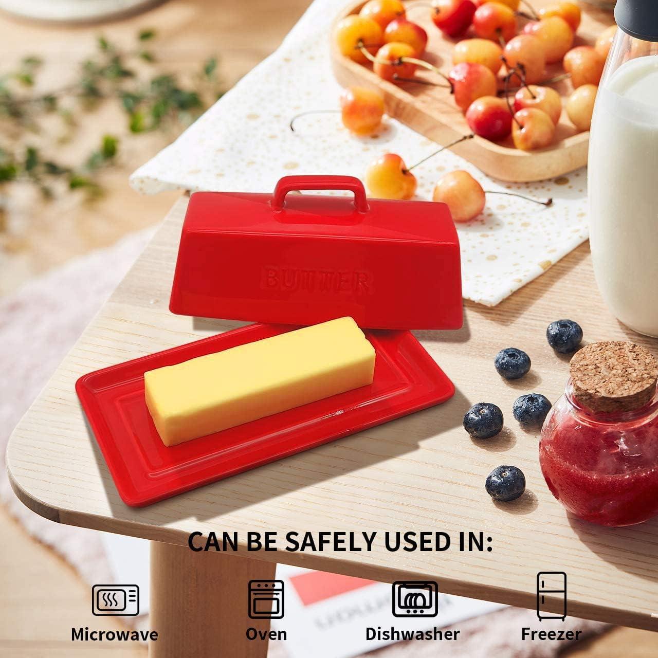 Plato para Mantequilla con Tapa Eeaivnm Cerámica 19.3x9.4 cm Rojo