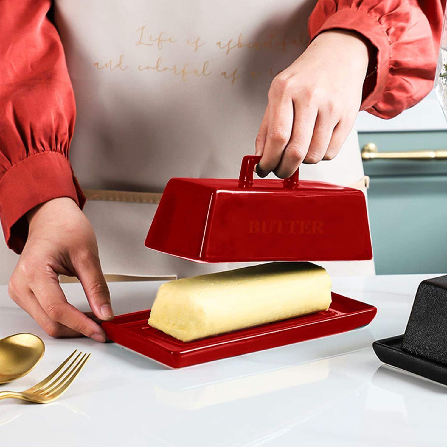 Plato para Mantequilla con Tapa Eeaivnm Cerámica 19.3x9.4 cm Rojo