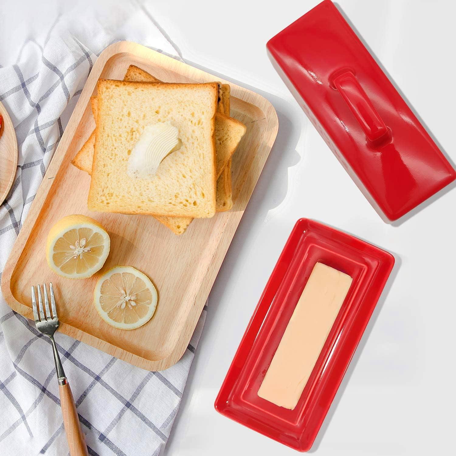 Plato para Mantequilla con Tapa Eeaivnm Cerámica 19.3x9.4 cm Rojo