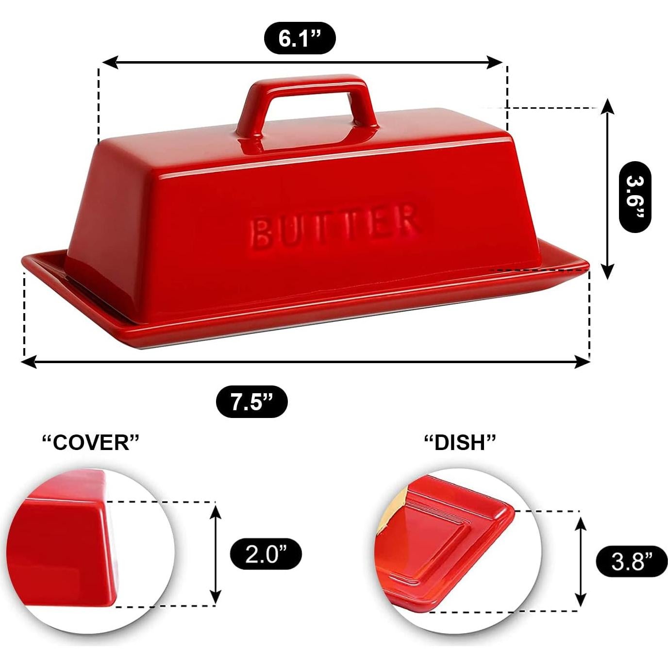 Plato para Mantequilla con Tapa Eeaivnm Cerámica 19.3x9.4 cm Rojo