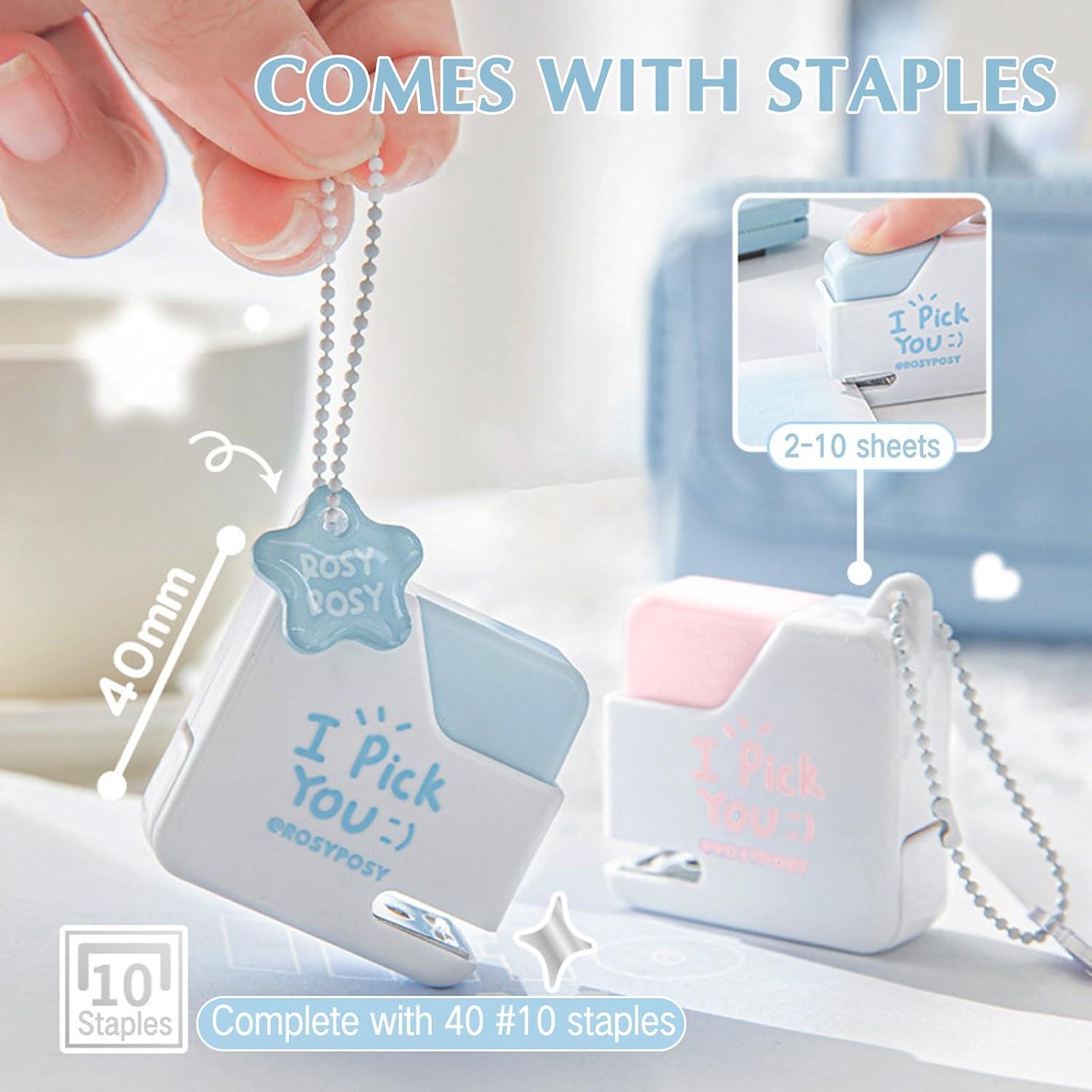 Mini Grapadora TECHPLUS Azul con 40 Grapas - Compacta y Bonita