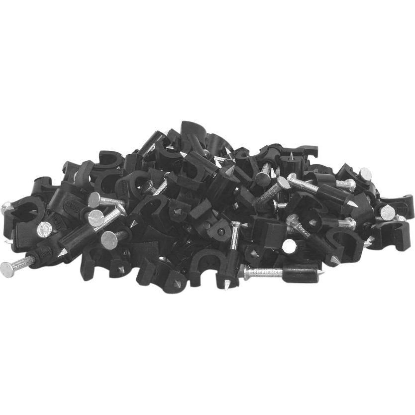 Paquete de 100 Clips de Cable Negro 6mm para RG59 y Ethernet