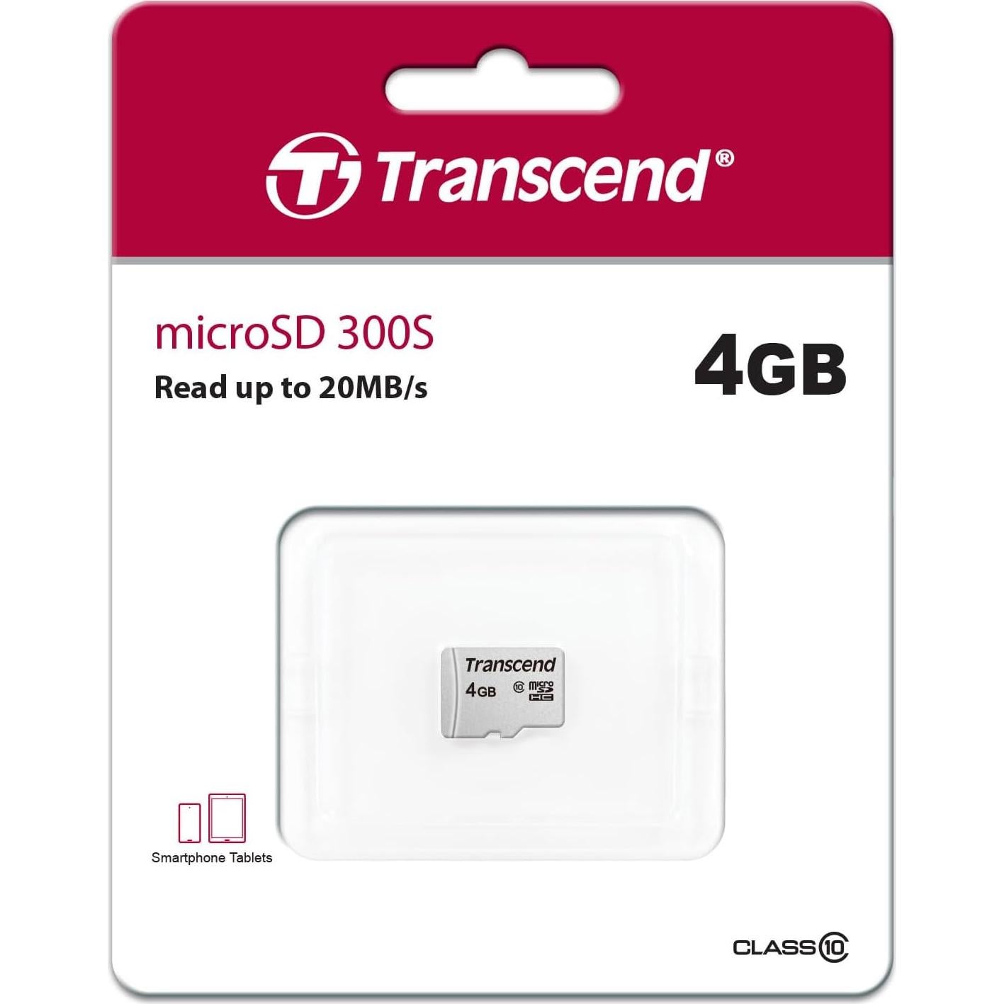 Tarjeta microSDHC Transcend 4GB C10 20MB/s para GoPro y Drones