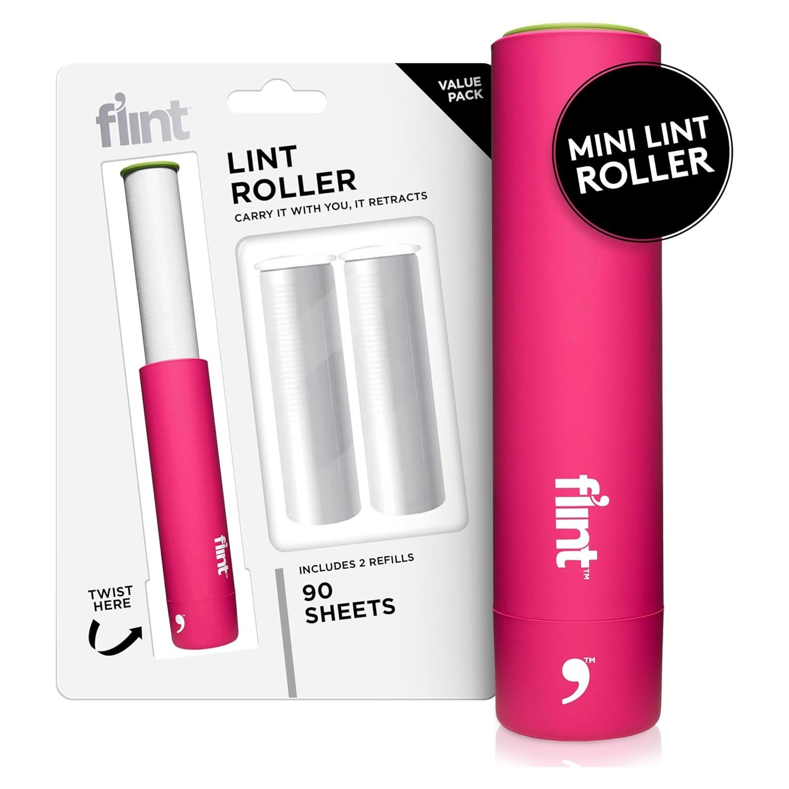 Rodillo Quitapelusas Mini Flint Rosa 90 Hojas Extra Pegajosas